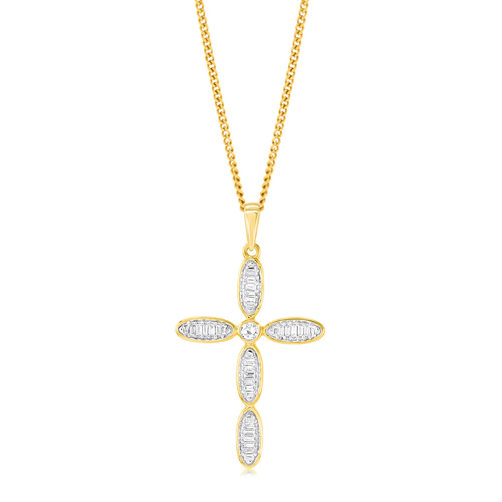 1/10 Carat Cross Diamond Pendant in 9ct Yellow Gold - Elegant Religious Jewelry for Women, Perfect for Baptism, First Communion & Everyday Wear