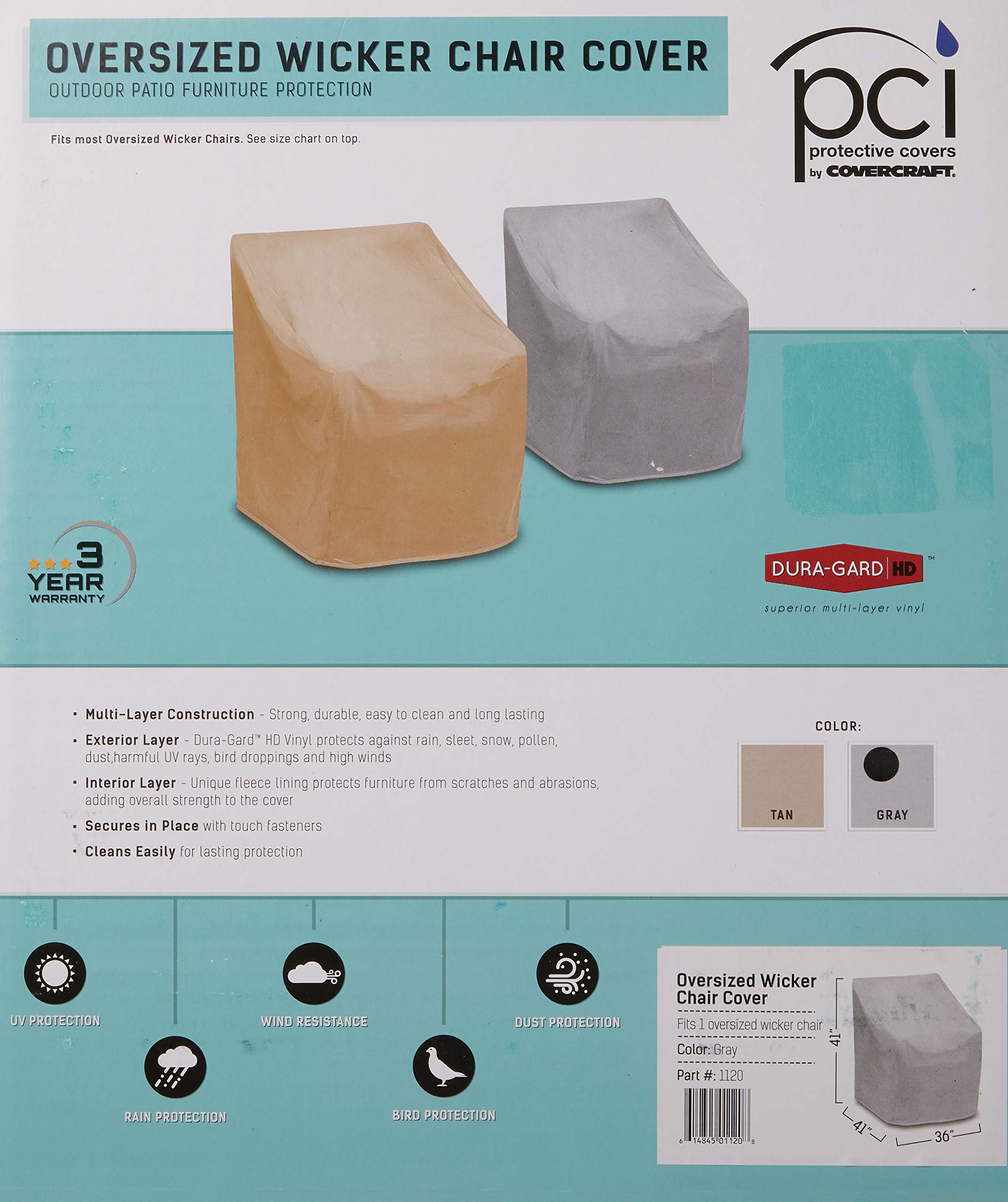 Weatherproof Wicker Chair Cover - Large Gray Outdoor Furniture Protector (1120) - Perfect for Patio, Garden & Deck Chairs All-Season Protection