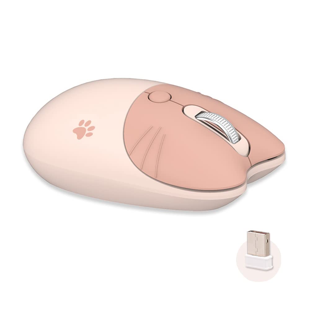 Adorable Cat-Themed 2.4G Wireless Silent Mouse for Women - USB Receiver Cordless Mouse for Laptop, PC & MAC (Milk Tea Brown) - Perfect for Office, Home & School Use