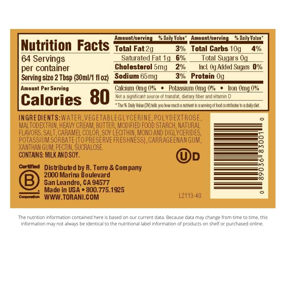 Torani Sugar Free Caramel Sauce - 64 Oz (1.89L) | Keto-Friendly, Low-Calorie Syrup for Coffee, Desserts & Baking | Perfect for Diabetics & Weight Loss