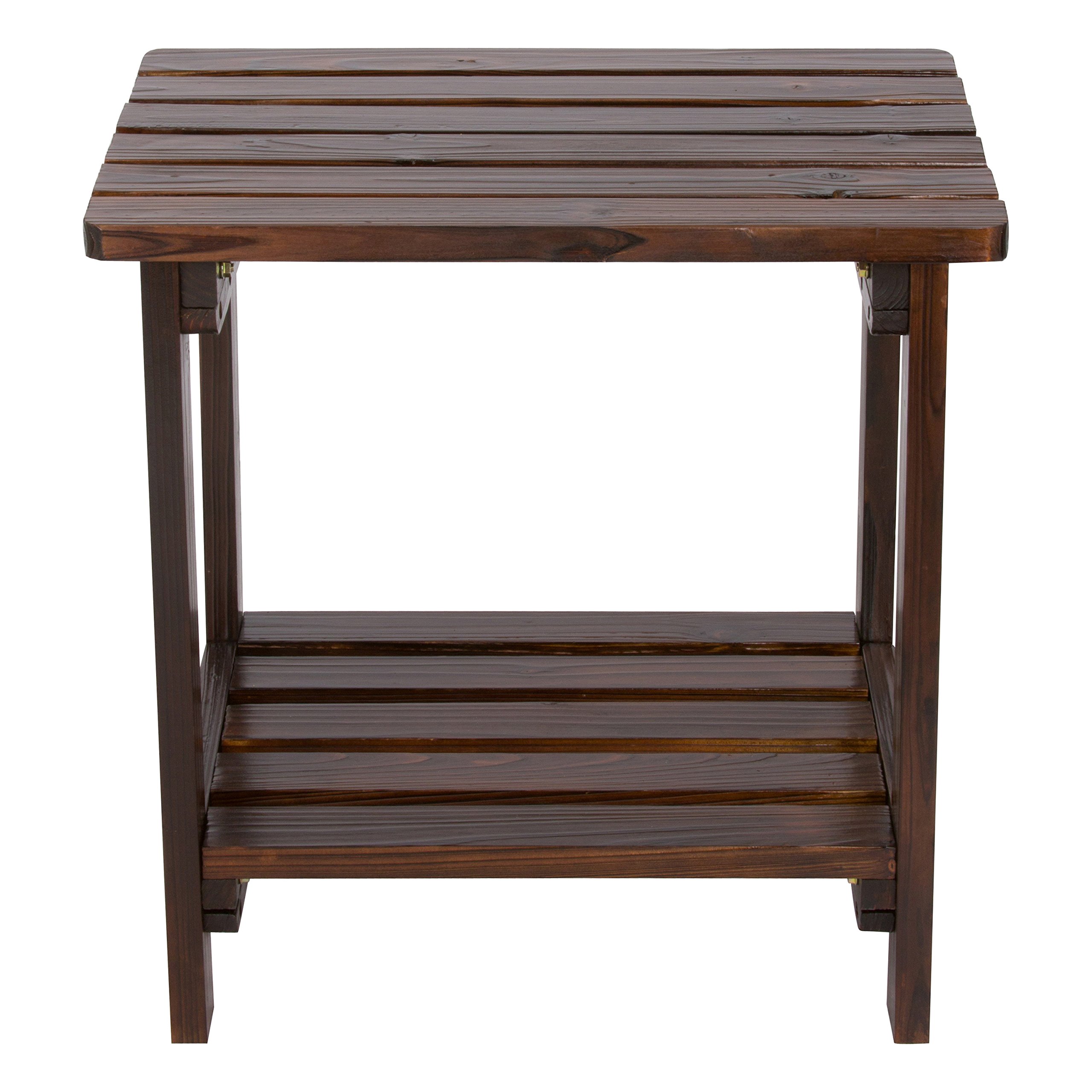 ShineCo Providence Rectangular Solid Wood Outdoor Patio Table - Weather-Resistant Adirondack Style Small Table in Burnt Brown for Garden, Deck, and Backyard Relaxation