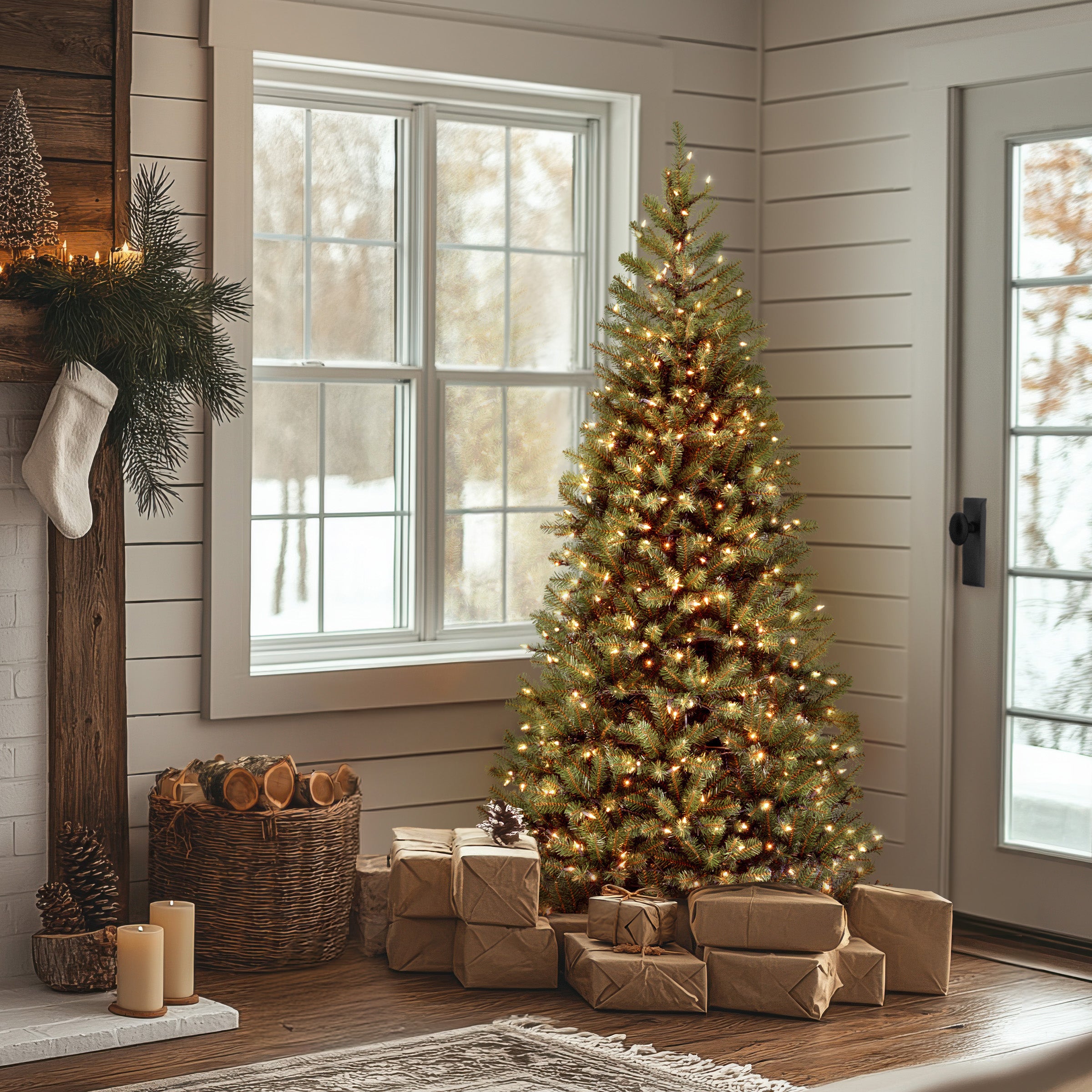 6 ft. Pre-Lit Aspen Spruce Slim Artificial Christmas Tree with 300 Clear LED Lights - Perfect for Small Spaces, Apartments & Holiday Home Decor