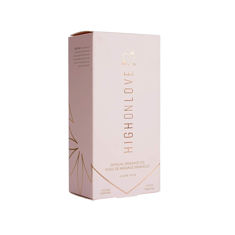 HighOnLove Sensual Massage Oil with Hemp Seed Oil - 120ml Natural Relaxing Body Massage Oil for Couples (Lychee Martini Scent) - Perfect for Romantic Nights & Spa Treatments
