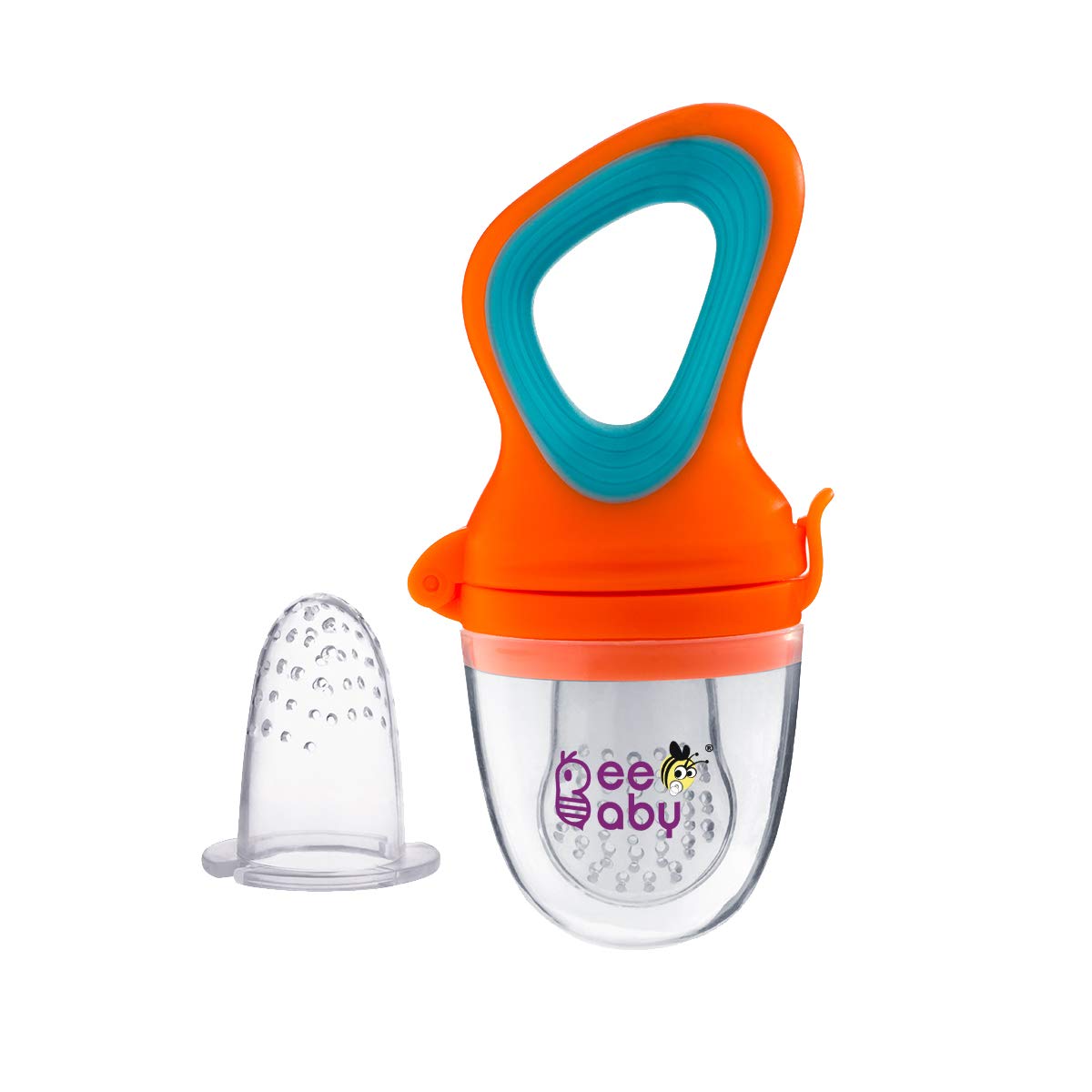 BeeBaby Soft Silicone Baby Nibbler with Extra Mesh - Safe Fruit & Food Feeder for Infants 3+ Months | Anti-Choking Teether Pacifier | 100% BPA Free | Perfect for Purees, Fruits & Teething Relief (Orange)