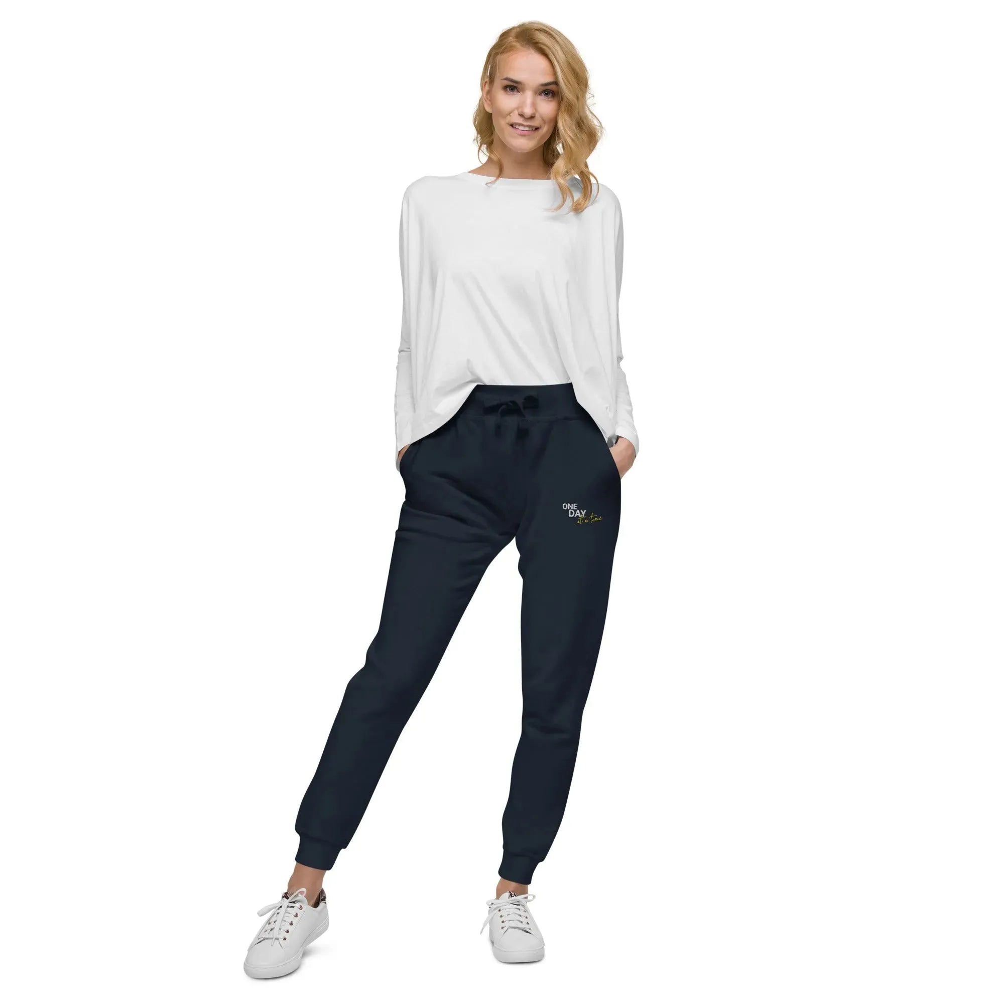 One Day At A Time Embroidered Unisex Fleece Sweatpants - Cozy Loungewear for Relaxing at Home, Yoga, and Casual Outings