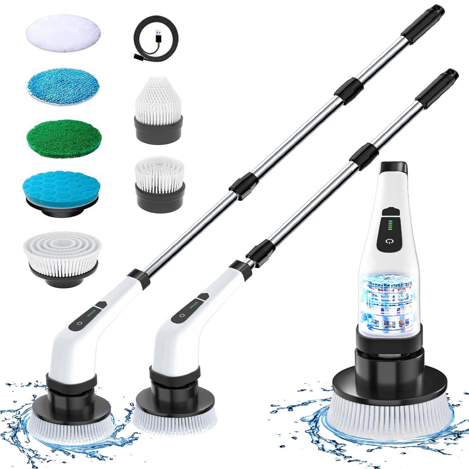 Electric Spin Scrubber with 7 Replaceable Brush Heads - Cordless Cleaning Brush with Adjustable Extension Handle - Perfect for Bathroom Tile, Floor, Bathtub, Window & Car Cleaning - Ideal for Deep Cleaning, Stain Removal & Household Chores