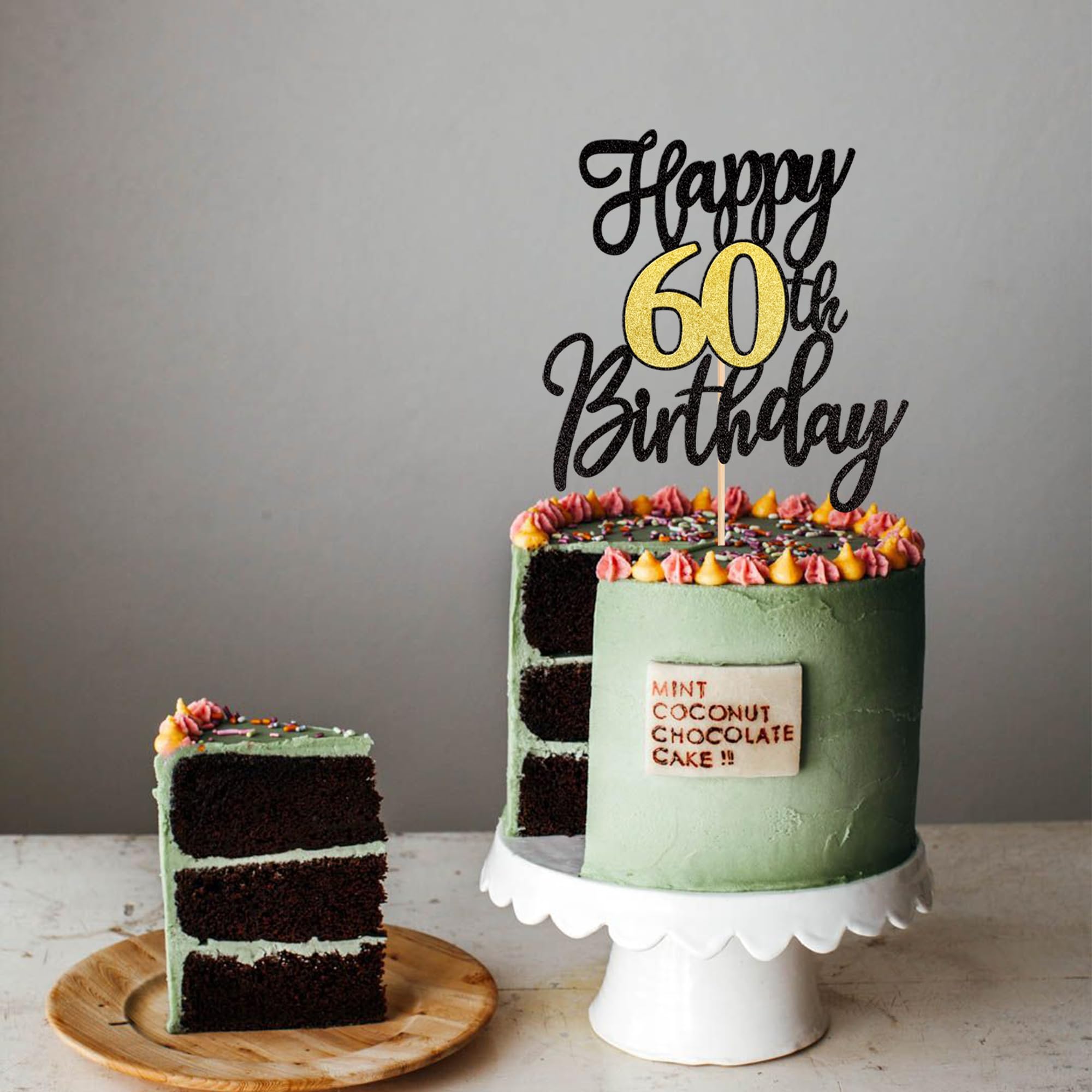 1 PCS Happy 60th Birthday Cake Topper - Black Gold Glitter 'Cheers to 60 Years' Cake Decoration for Anniversary Party Supplies | Perfect for Milestone Celebrations & Retirement Parties