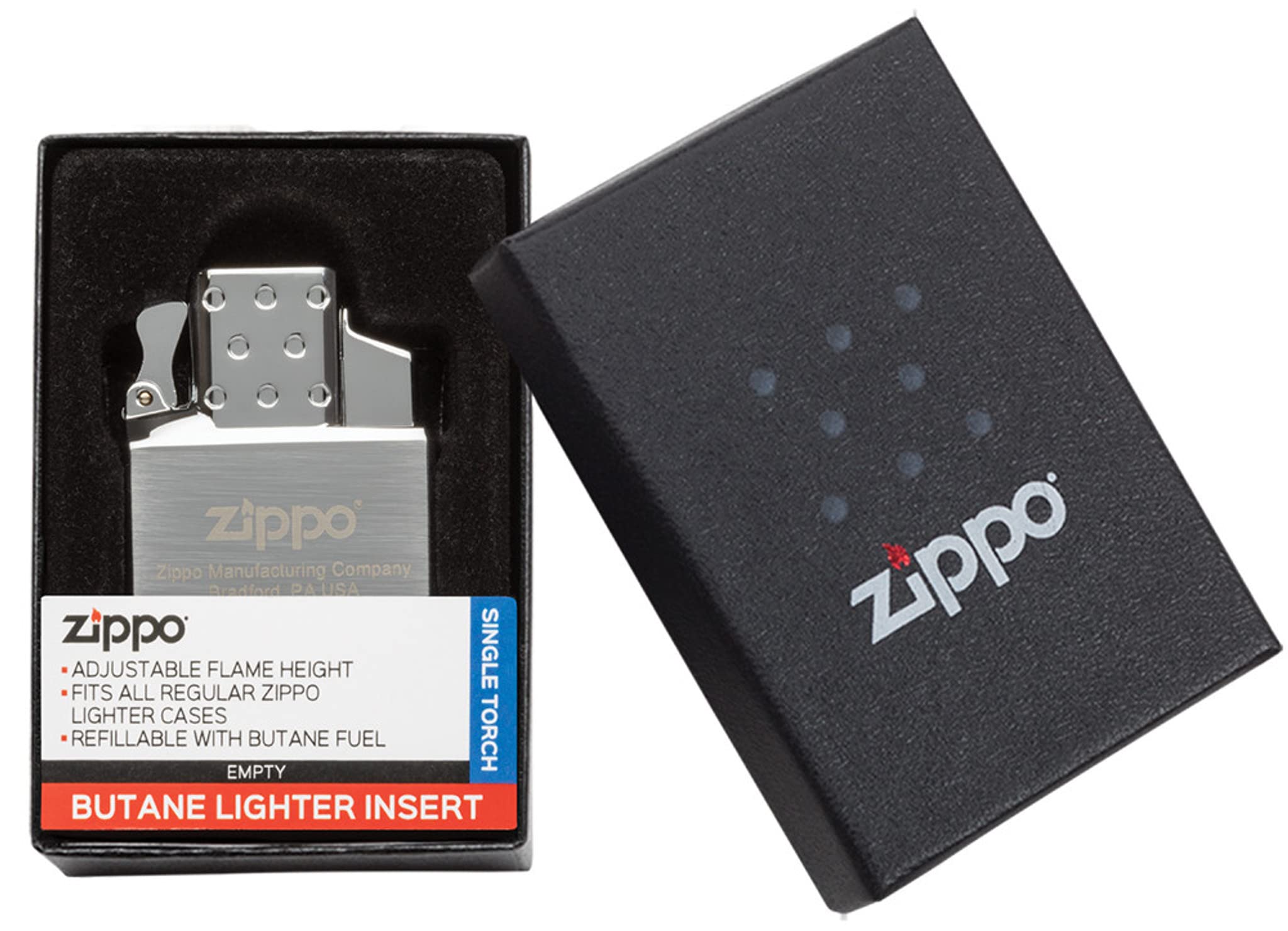 Zippo 65826 Butane Lighter Insert - Single Torch Flame, Chrome Finish for Cigars, Candles & Outdoor Use