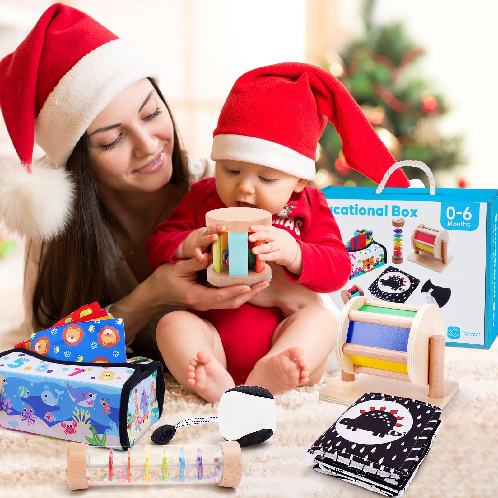 Montessori Wooden Baby Toys 0-6 Months - Educational Learning Activity Box for Newborns & Infants | First Birthday Gift for Boys & Girls (0-18 Months) - Perfect for Early Childhood Development & Sensory Play