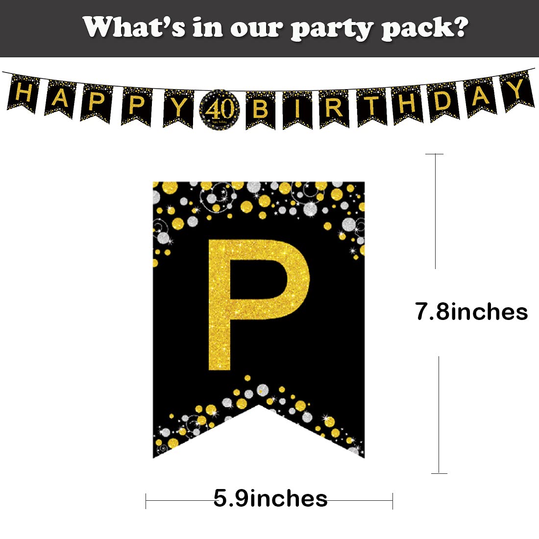 40th Birthday Party Supplies Set - Black and Gold Theme for 16 Guests - Disposable Tableware Kit Includes 40 Years Gold Paper Plates, 12 oz Cups, Banner, Napkins, Tablecloth, Cutlery (Spoons, Forks, Knives) - Perfect for Milestone Celebrations, Anniversaries & Retirement Parties