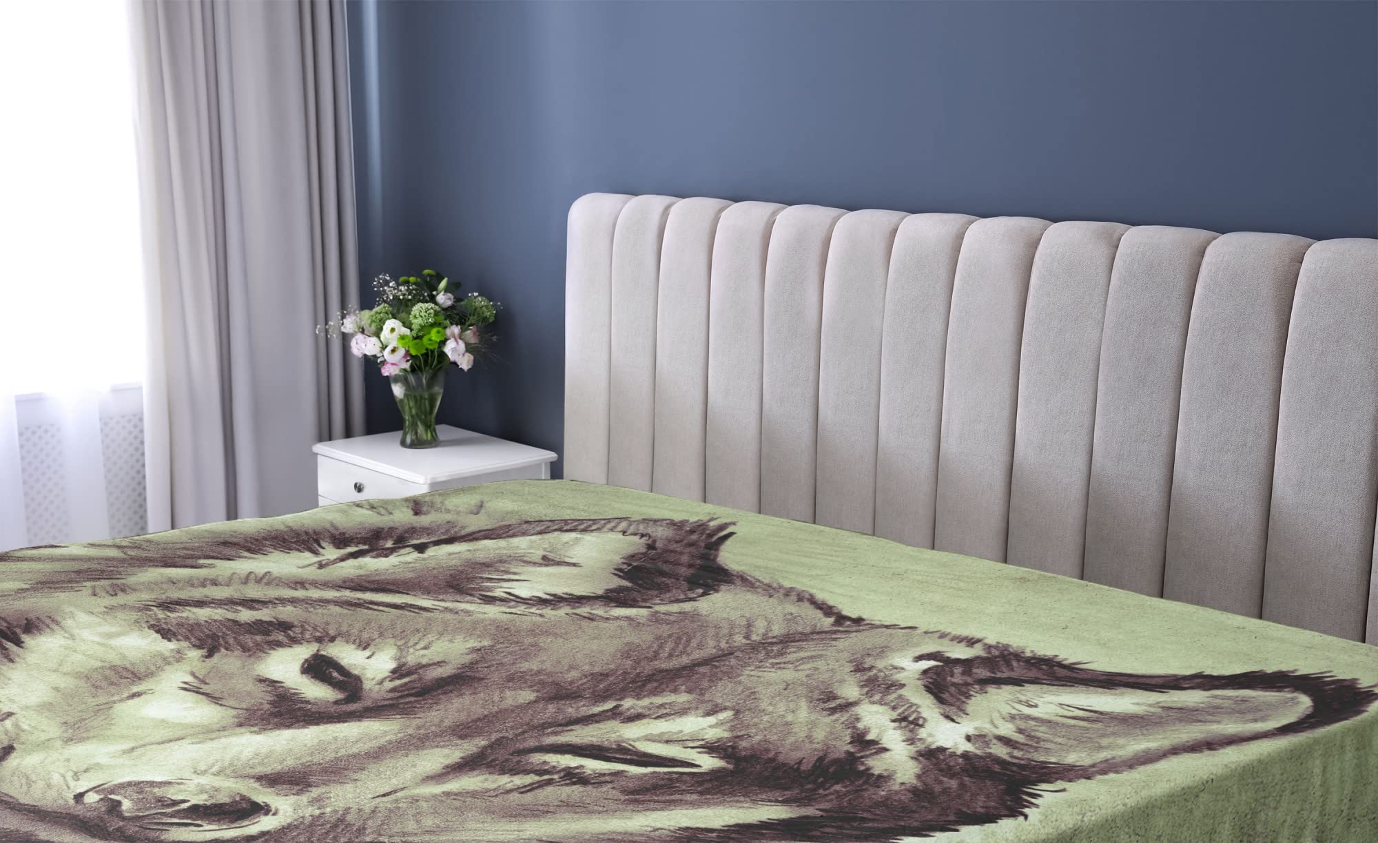 Ambesonne Wolf Tattoo Fitted Sheet - Twin XL, Black & White for Winter Bedding