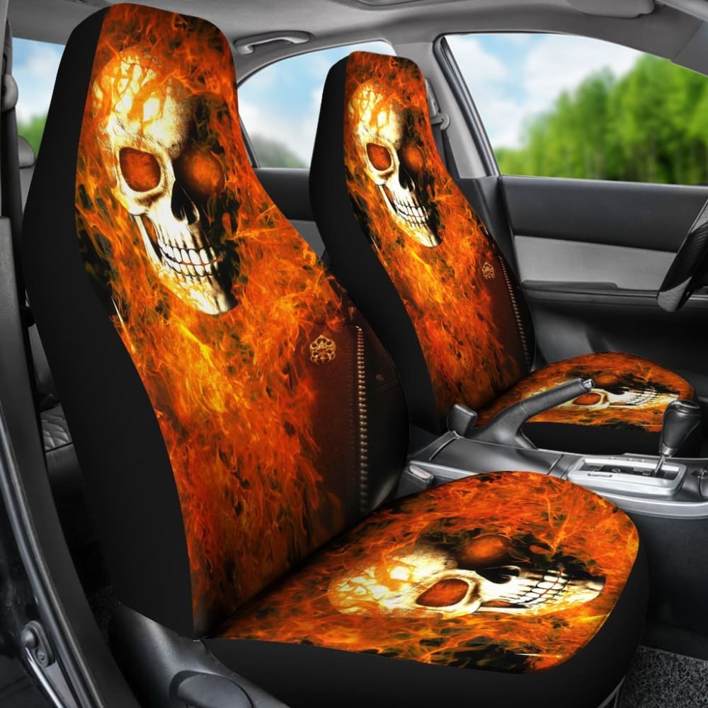 2 Pcs Gothic Skull Car Seat Covers - Black PU Leather Universal Fit for Cars, Trucks & SUVs - Halloween Decor, Gothic Style Auto Accessories for Car Enthusiasts & Skull Lovers