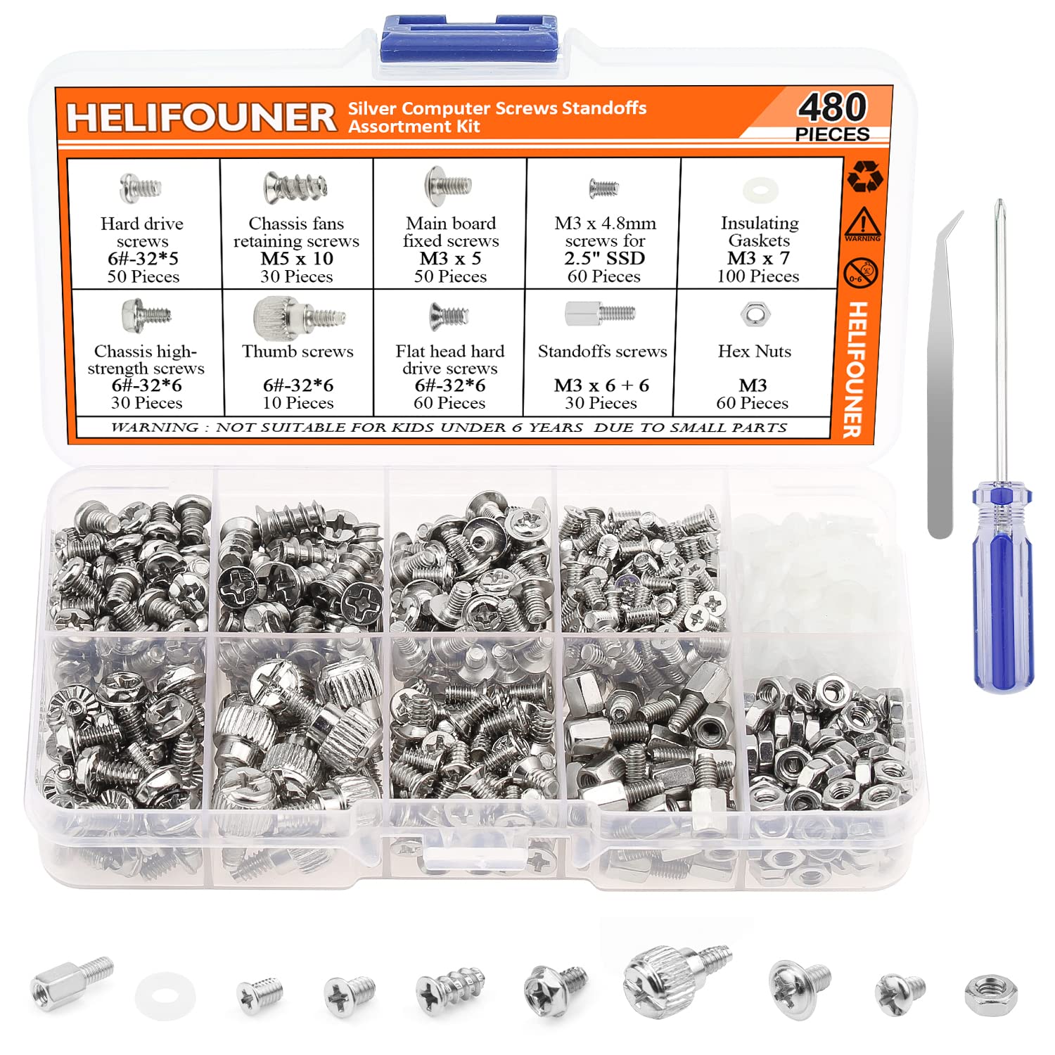 480-Piece Computer Standoffs and Screws Assortment Kit - Compatible with 2.5
