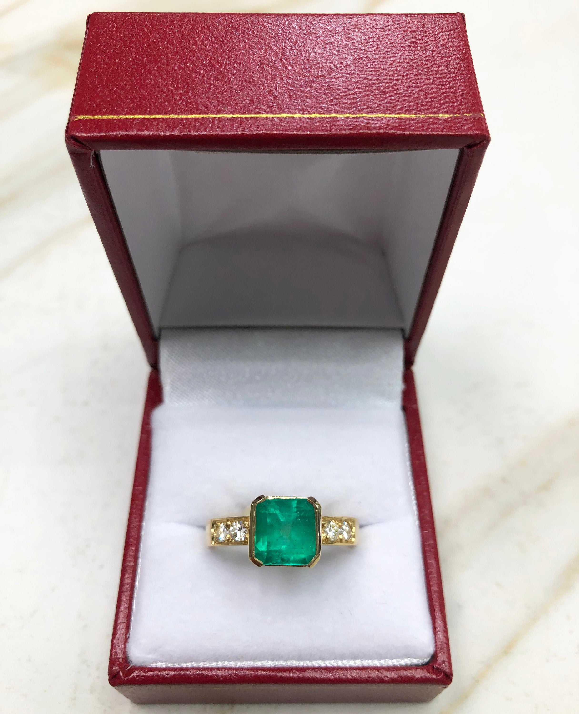 2.75tcw Channel Set Asscher Cut Natural Emerald & Diamond Ring in 18K Gold - Elegant Engagement, Wedding, or Anniversary Jewelry Gift