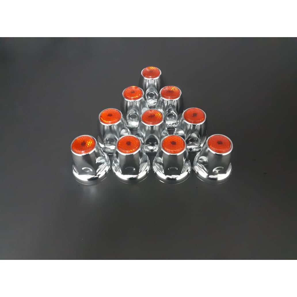 Fortpro 33mm x 2 1/8 Inch Chrome Push-On Nut Covers with Red Top Reflector - 10 Pack (F247616 R 10QTY) | Durable Wheel Nut Caps for Trucks, Trailers & RVs - Perfect for Nighttime Safety & Vehicle Customization