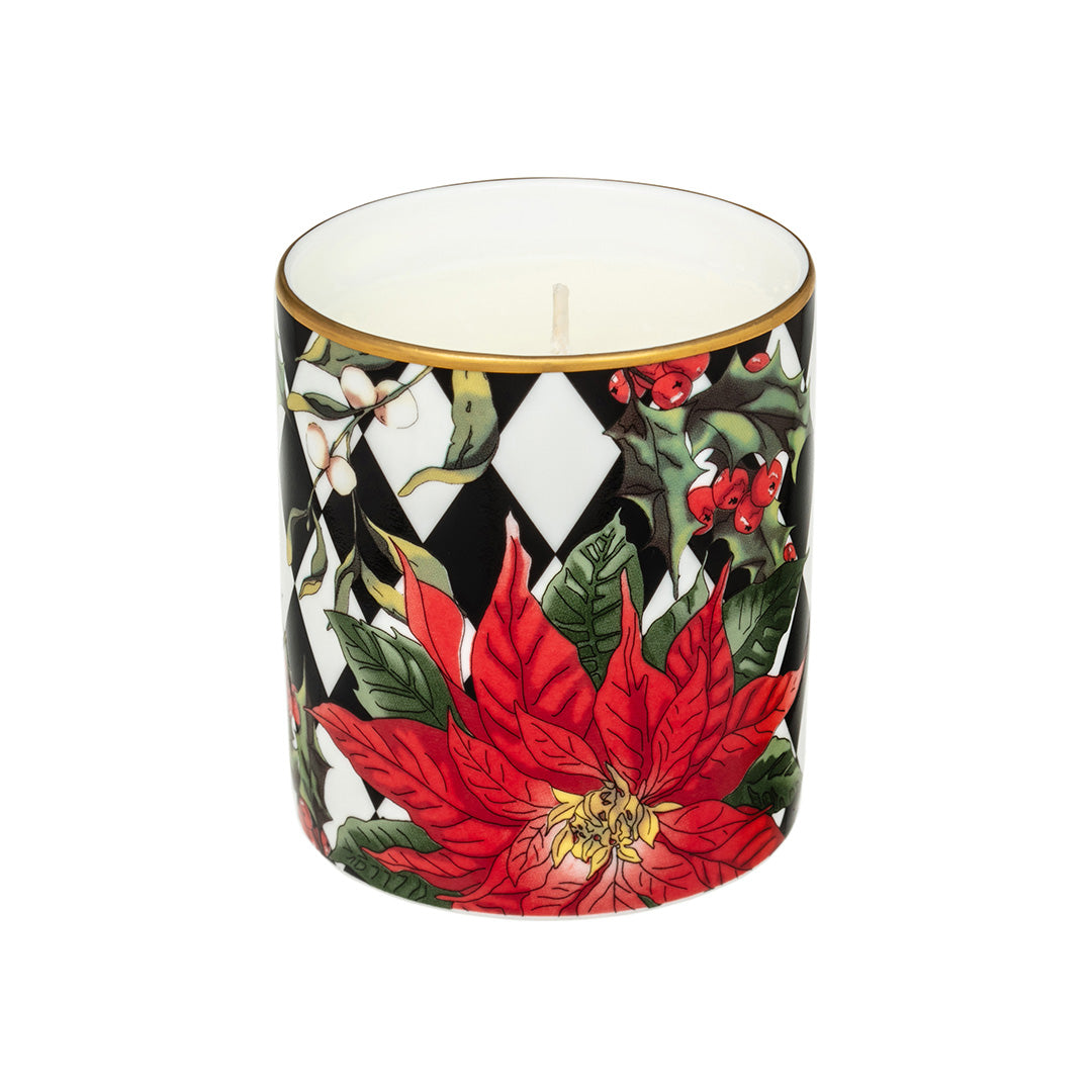 Elegant Black Parterre with Poinsettia Scented Candle - Perfect for Christmas Decor, Holiday Centerpiece & Home Fragrance
