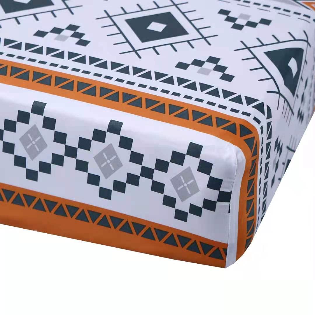 Boho Queen Bed Sheet Set - 3 Piece Orange Boho Bedding with 1 Fitted Sheet & 2 Pillowcases, 14