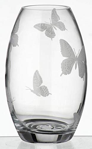 Luxury Handmade Glass Butterfly Vase - Sandblasted Butterfly Decor, Elegant Satin-Lined Gift Box - European Design Clear Vase 9.1 Inch (23 cm) - Perfect for Home Decor, Wedding Centerpieces & Gift Giving