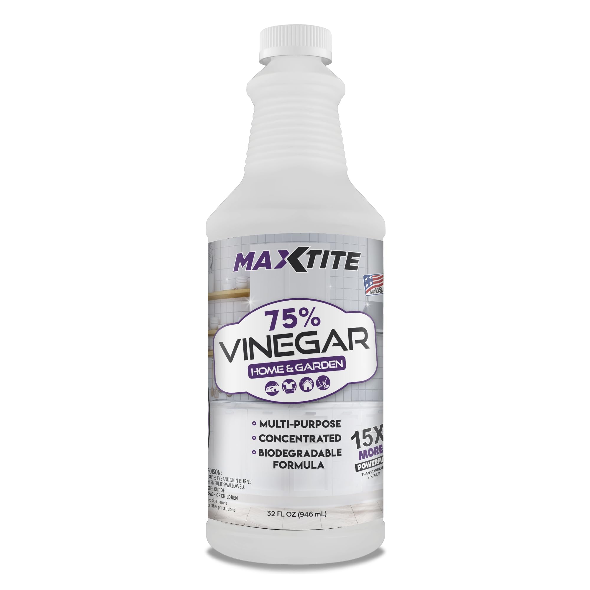 Ultra-Concentrated 75% Vinegar for Home & Garden Cleaning - 32 oz Heavy Duty Multi-Surface Cleaner | Perfect for Kitchen, Bathroom, Outdoor & Weed Control