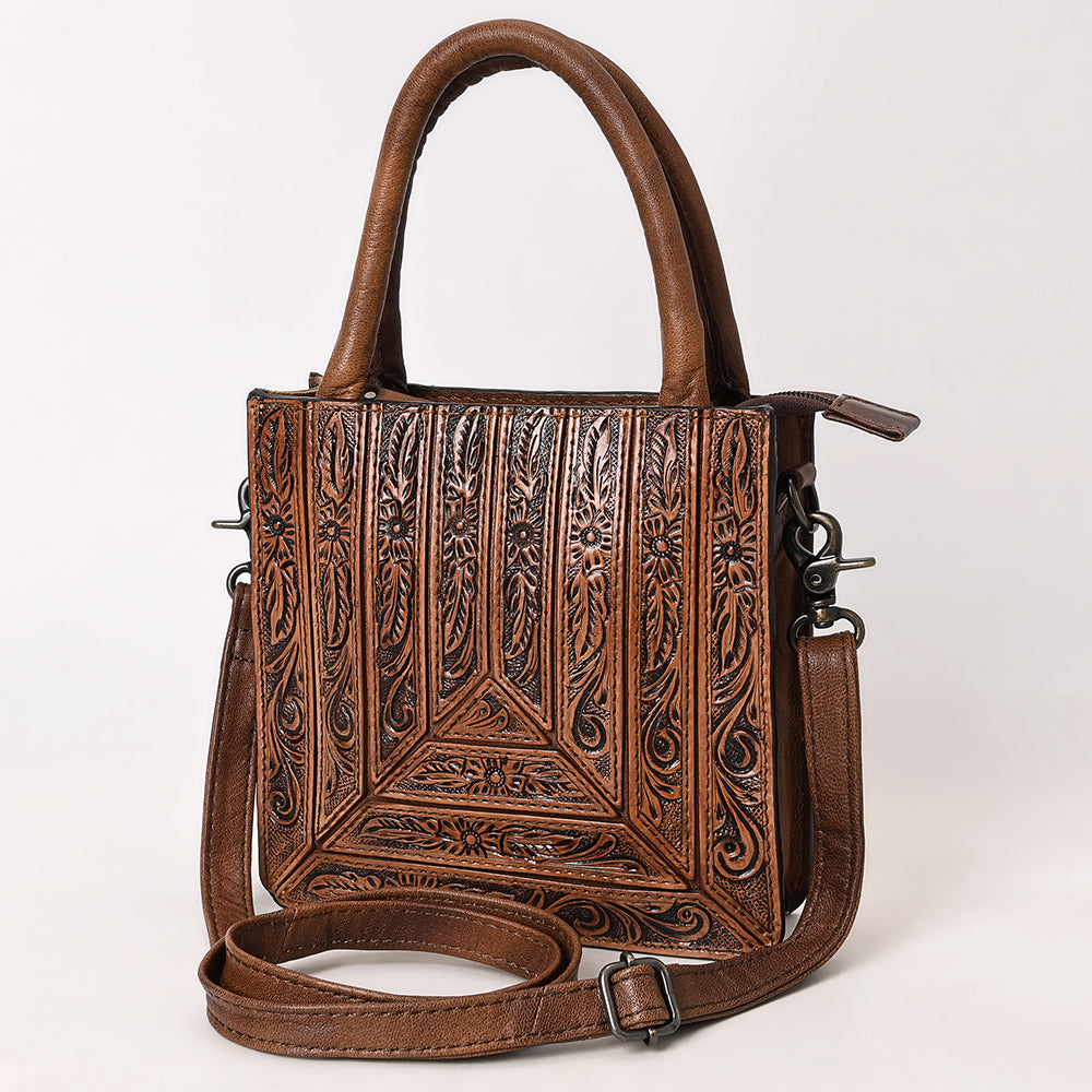 ADBG1608 Genuine Western Leather Tote Bag for Women - Hand Tooled Design - Perfect for Work, Travel & Everyday Use