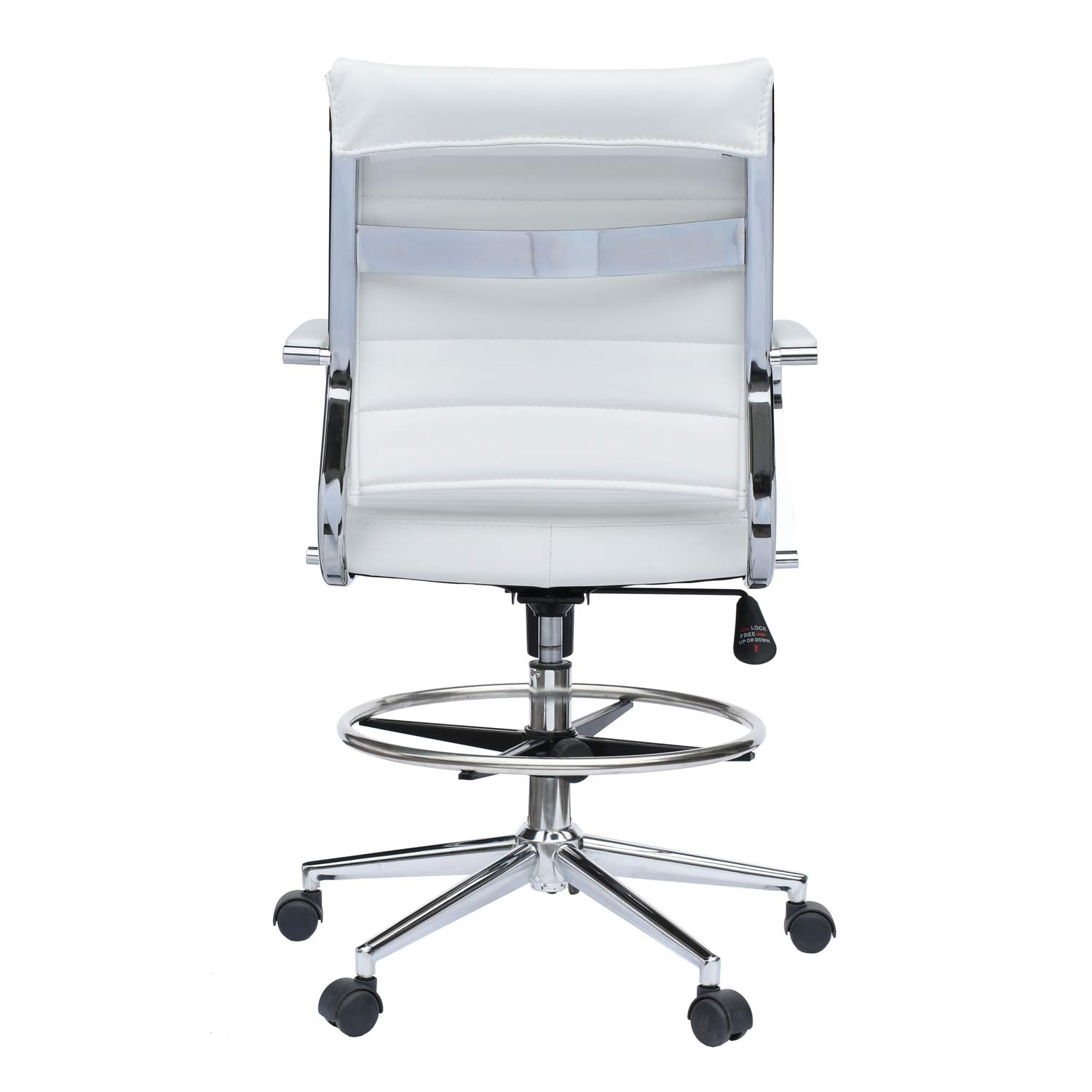 2xhome Modern Adjustable Ergonomic Office Chair - White Designer Drafting Chair with Arms & Ribbed Back Support for Home Office, Computer Work & Creative Workspaces