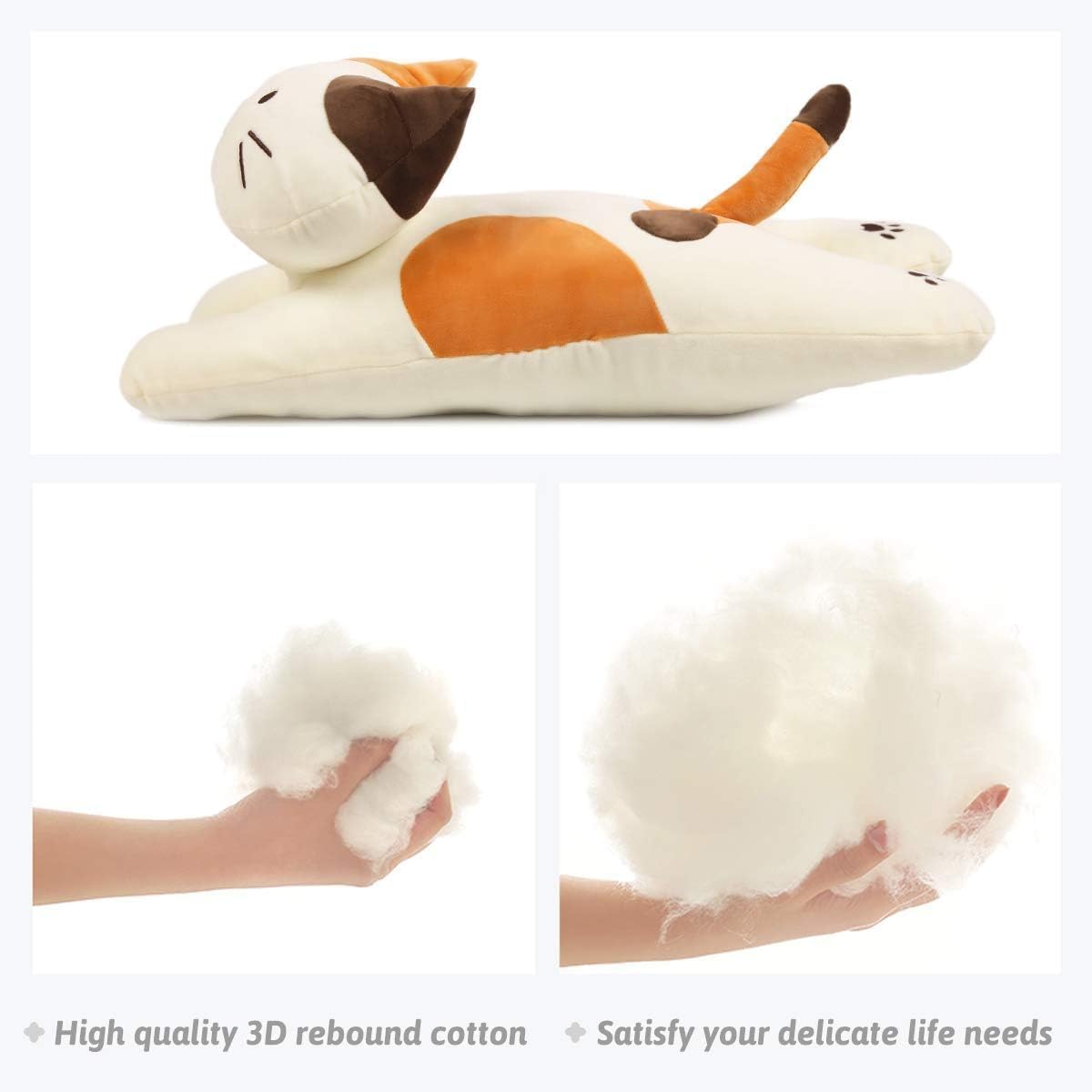 ARELUX 22-inch Soft Cat Plush Pillow - Big Hugging Sleeping Pillow, White Kitten Stuffed Animal Throw Pillow for Couch, Bed, Sofa - Perfect Gift for Cat Lovers, Friends & Family Birthday Present | Home Decor, Nursery, Office Companion