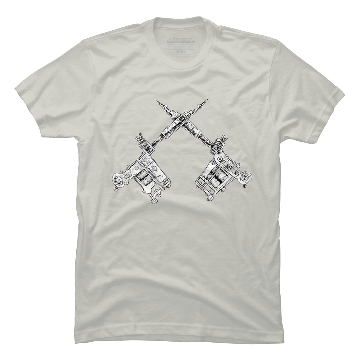 Design By Humans Men's Vintage Tattoo Guns Graphic Tee by Matthew Britton - Cool Retro Tattoo Artist Style Cotton T-Shirt for Casual Wear & Street Fashion
