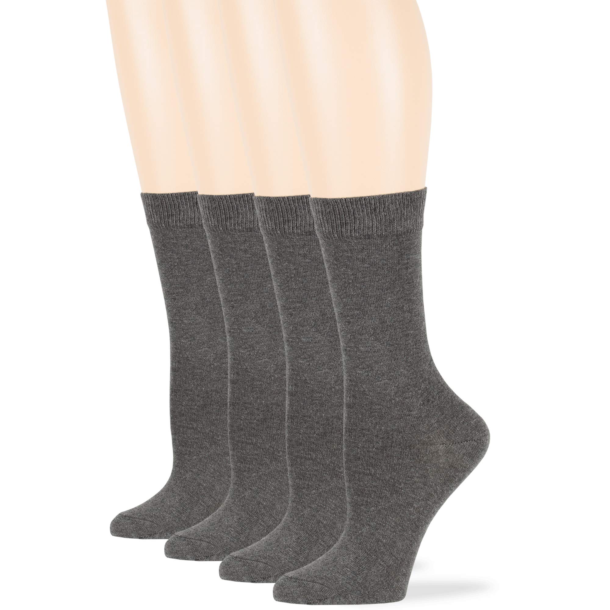 7BigStars Women's Cotton Crew Socks 4-Pack - Soft Breathable Calf-Length Dress Socks in Black, Brown, Blue, Grey, Beige, Khaki & Olive Green - Perfect for Office, Casual Wear & Everyday Comfort