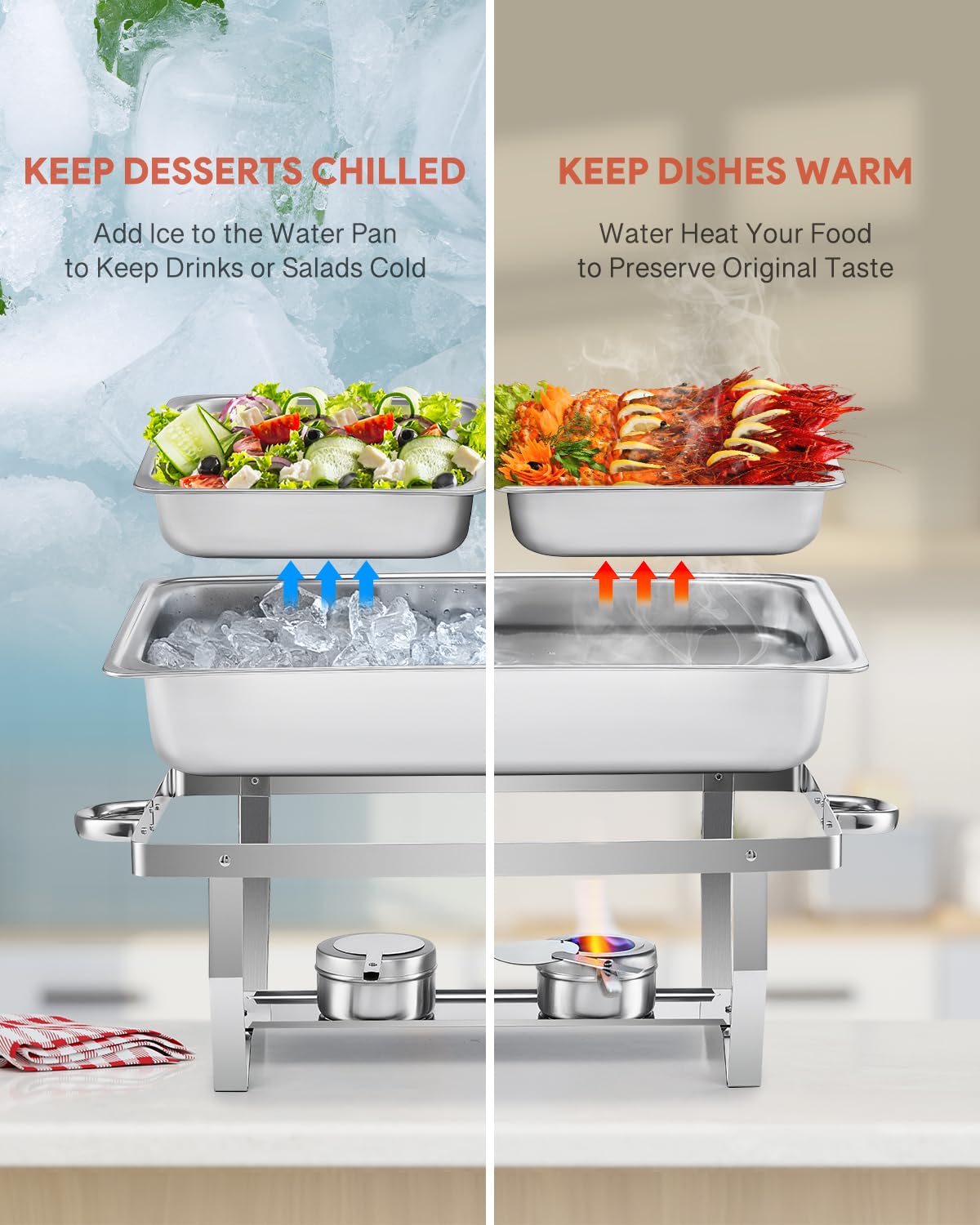 Stainless Steel Chafing Dish Buffet Set - 4 Pack 8 Qt Catering Warmers with 8 Half Size Food Pans, 4 Lids & Foldable Frames - Perfect for Parties, Buffets, Banquets, Weddings & Catering Events - Keep Food Warm for Hours