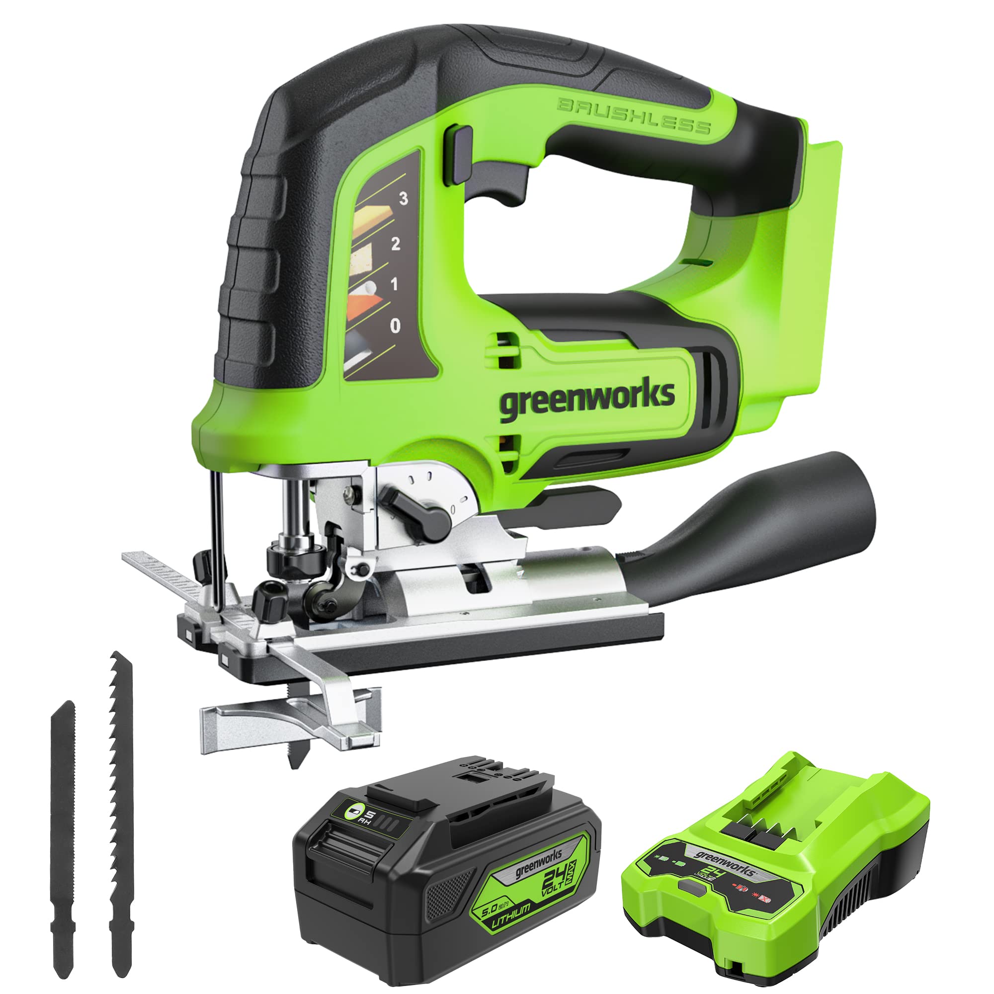 Greenworks 24V Brushless Cordless Jig Saw with 4.0Ah Battery & Charger - 1