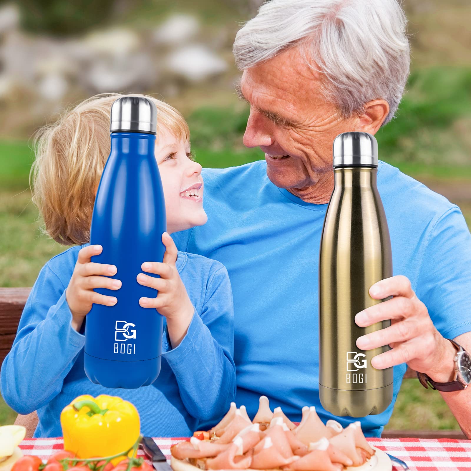 BOGI 17oz Double Wall Vacuum Insulated Stainless Steel Water Bottle - Leak Proof, Keeps Drinks Hot & Cold for 24 Hours - Perfect for Outdoor Sports, Camping, Hiking, Gym & Office (Orange)