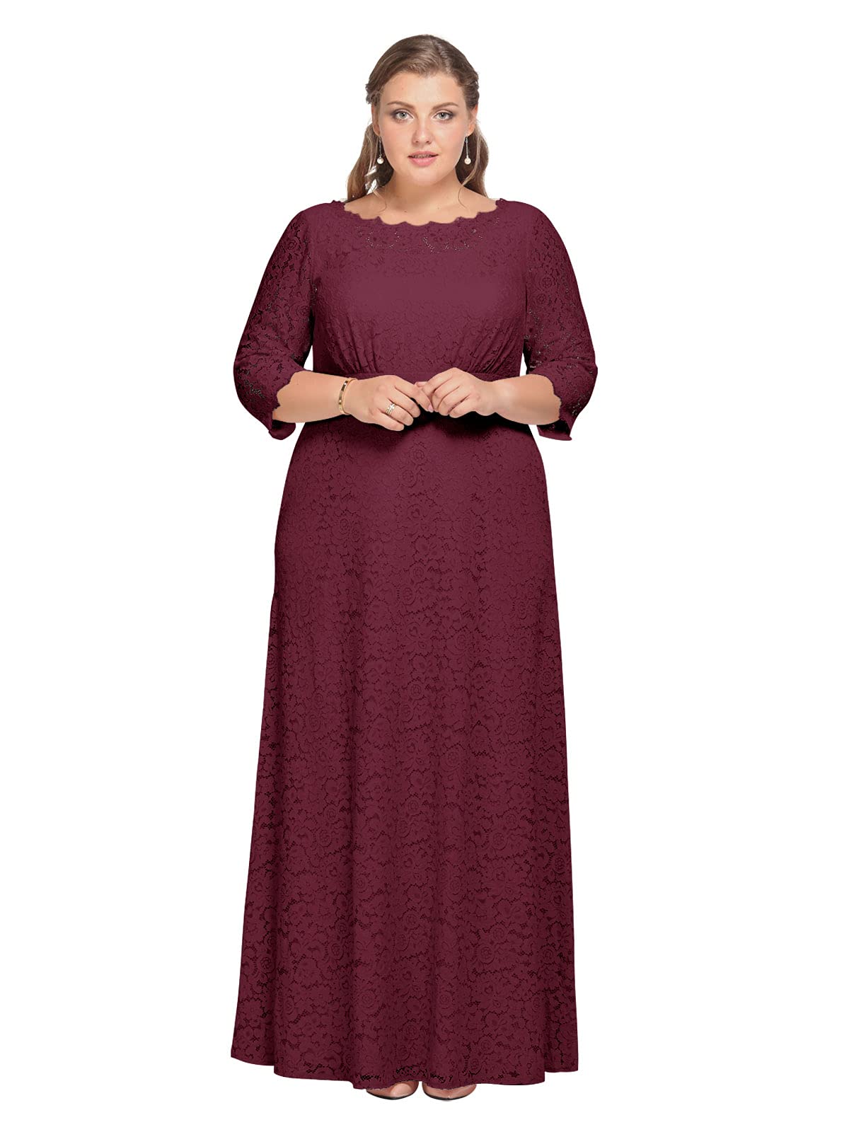 Elegant ALICEPUB Scoop Neck Lace Wedding Dress with 3/4 Sleeves for Women - Perfect for Formal Events, Bridal Parties & Special Occasions