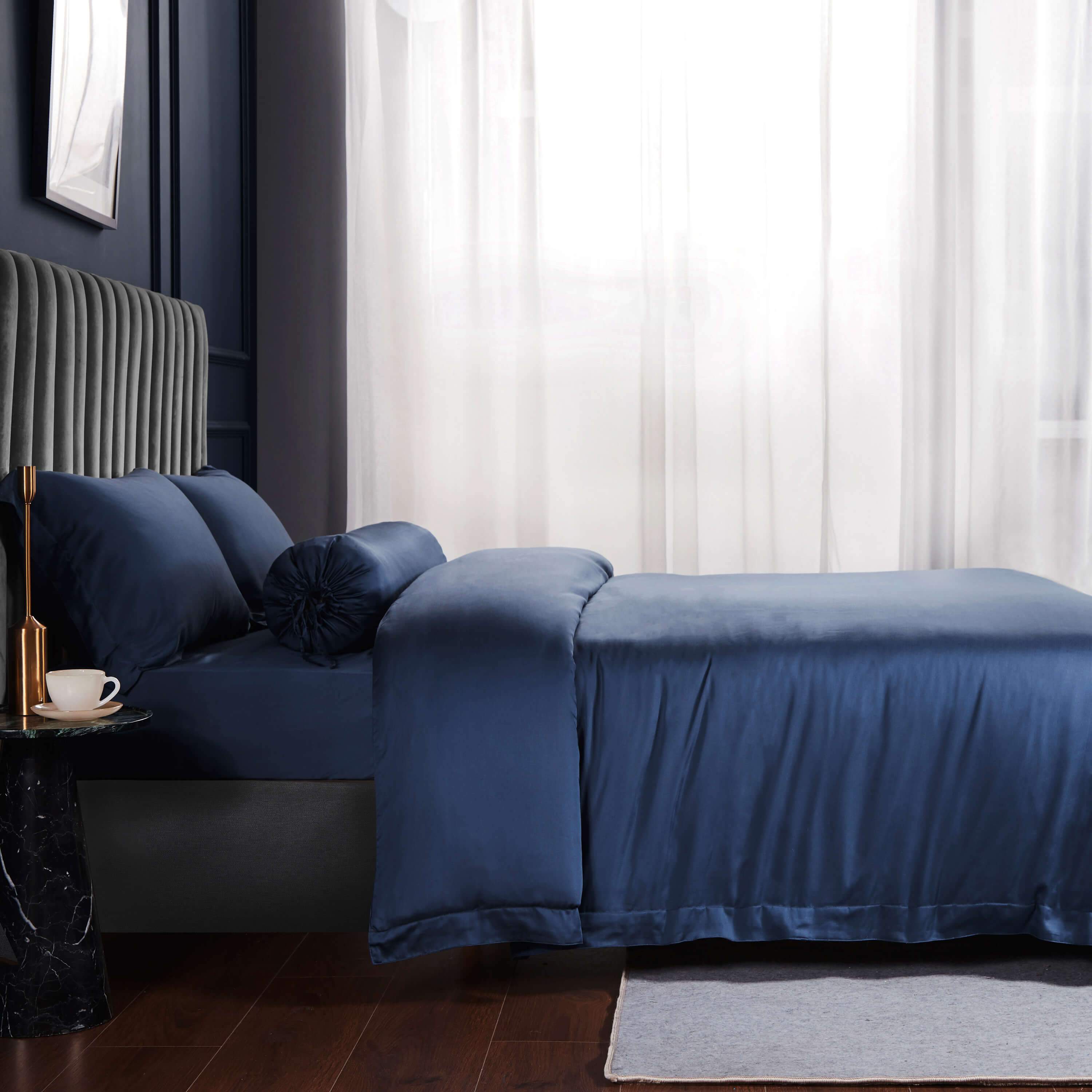 Premium TENCEL™ LF Empress Blue Bolster Pillowcase - Luxury Bedding for Side Sleepers & Neck Support | Hypoallergenic & Breathable Pillow Cover for Better Sleep