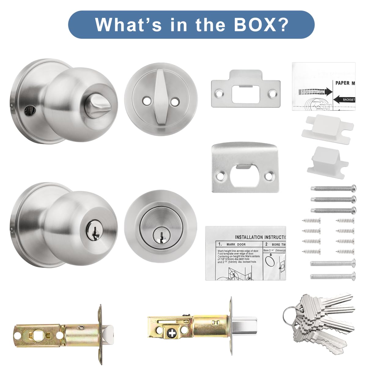 Keyed Alike Stainless Steel Door Knob Set - 4 Pack for Secure Outdoor Entry