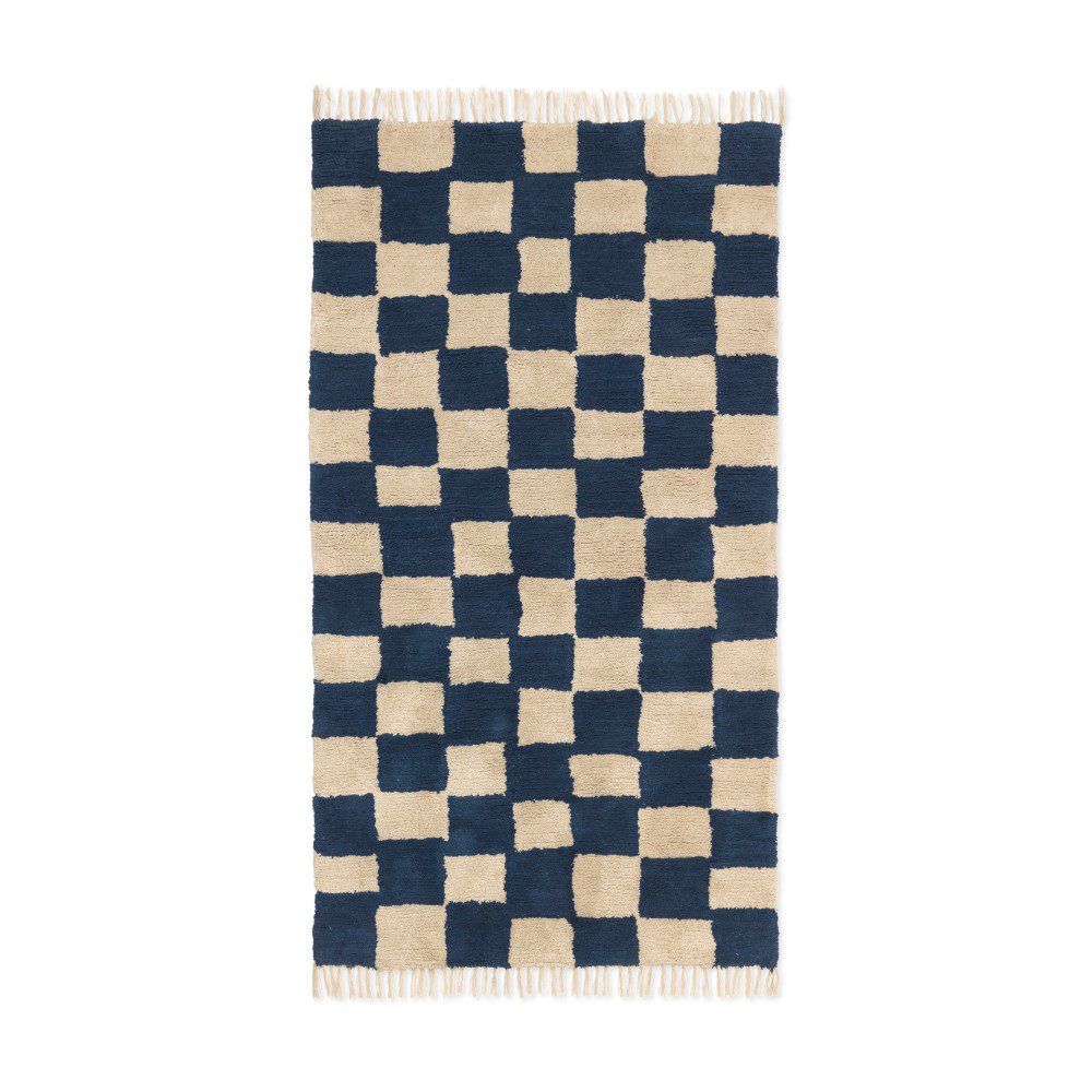 FERM LIVING Mara Washable Rug - Deep Blue & Warm Sand - 150x90cm (5x3ft) - Soft & Durable Indoor/Outdoor Rug for Living Room, Bedroom, or Patio