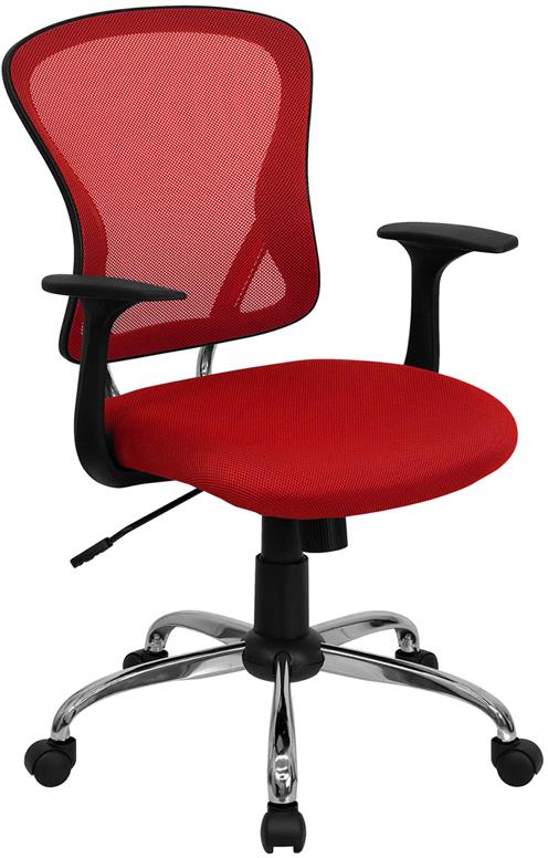 FLASH Alfred Mid Back Black Mesh Swivel Task Office Chair with Chrome Base and Arms - Ergonomic Desk Chair for Home Office, Computer Work & Gaming