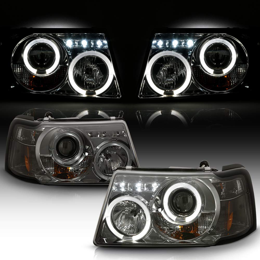 ACANII LED Halo Projector Headlights with Smoked Lens - Compatible with 2001-2011 Ford Ranger (Driver & Passenger Side) - Durable Replacement Headlamps for Night Driving & Off-Road Adventures
