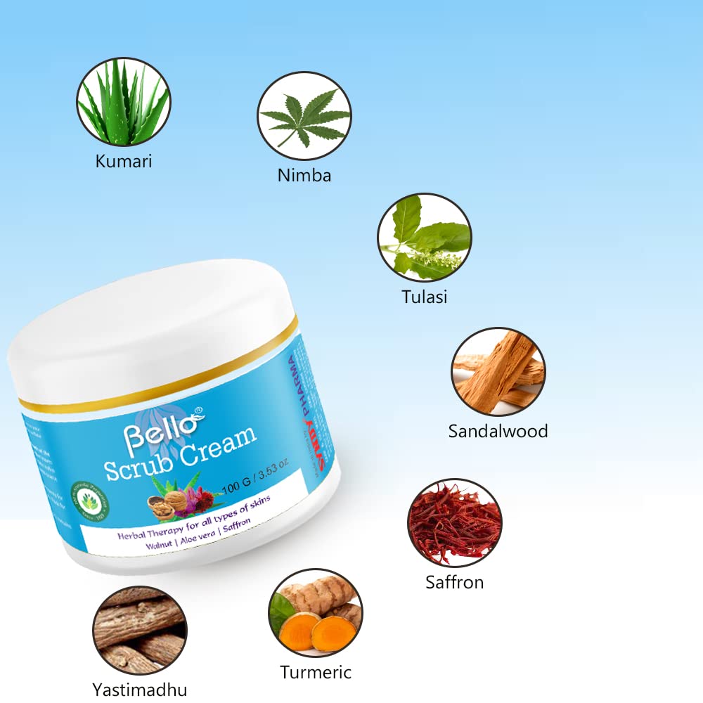 Bello Scrub Cream 100g - Exfoliating Face Scrub for Men & Women, Deep Cleansing & Pore Minimizing, Perfect for Daily Skincare Routine & Acne-Prone Skin