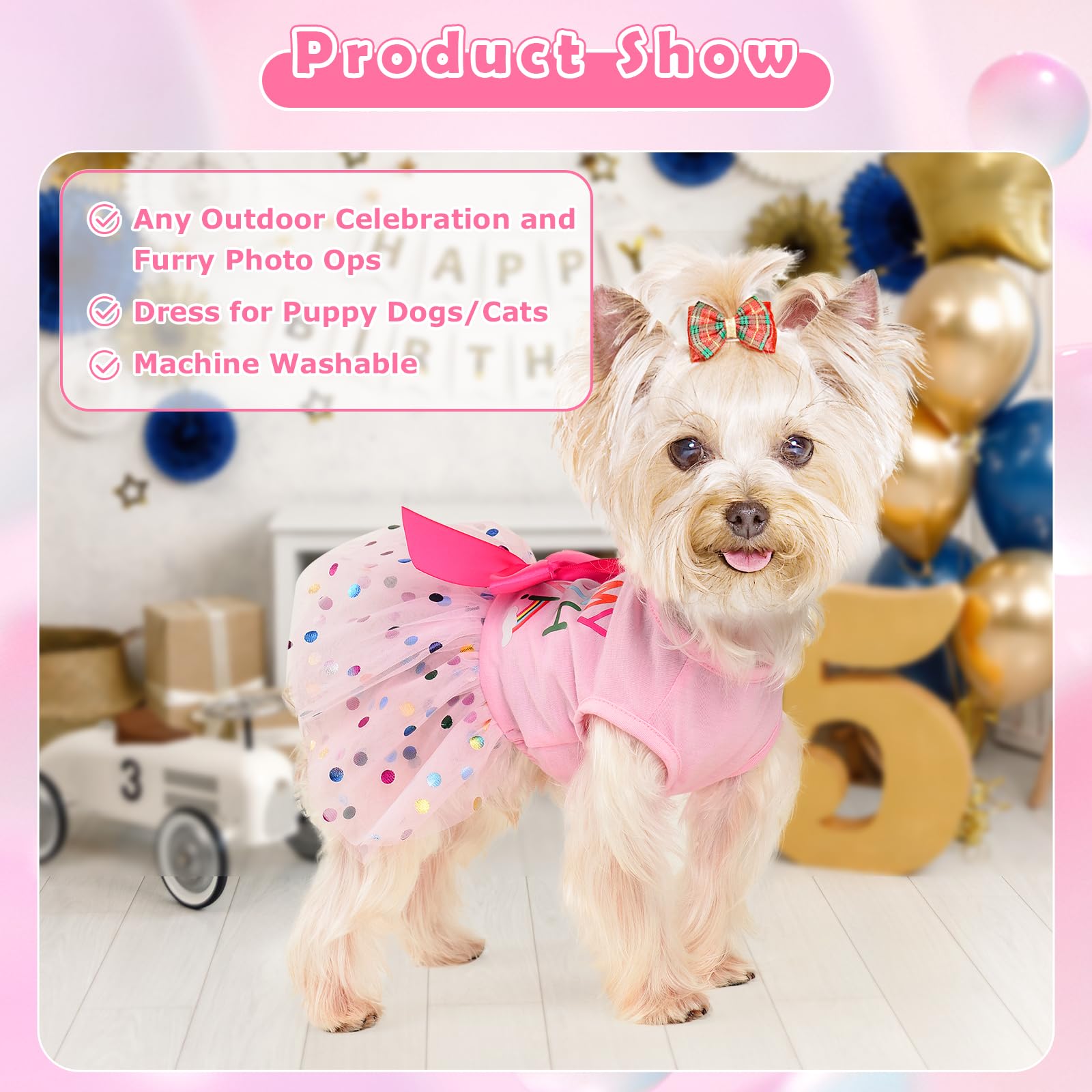 Dog Birthday Dress & Hat Set - Cute Princess Outfit for Small Dogs & Puppies - Pet Birthday Costume for Cats & Dogs (Small Size) - Perfect for Birthday Parties & Photo Shoots