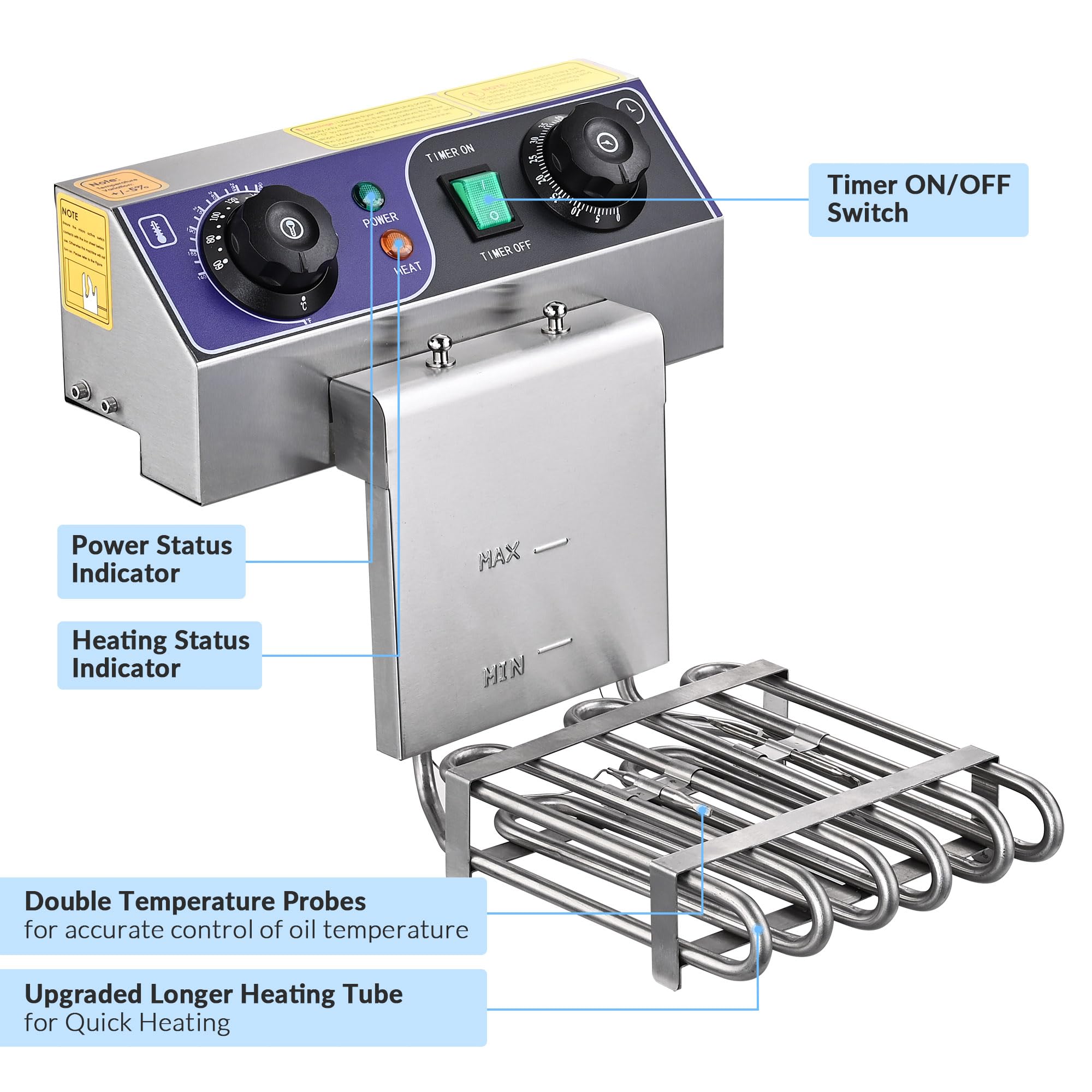 WeChef 23.4L 3000W Commercial Electric Deep Fryer with Timer & Oil Filtration System, Dual Removable Stainless Steel Baskets - Perfect for Restaurants, Fast Food Shops, and Catering Businesses