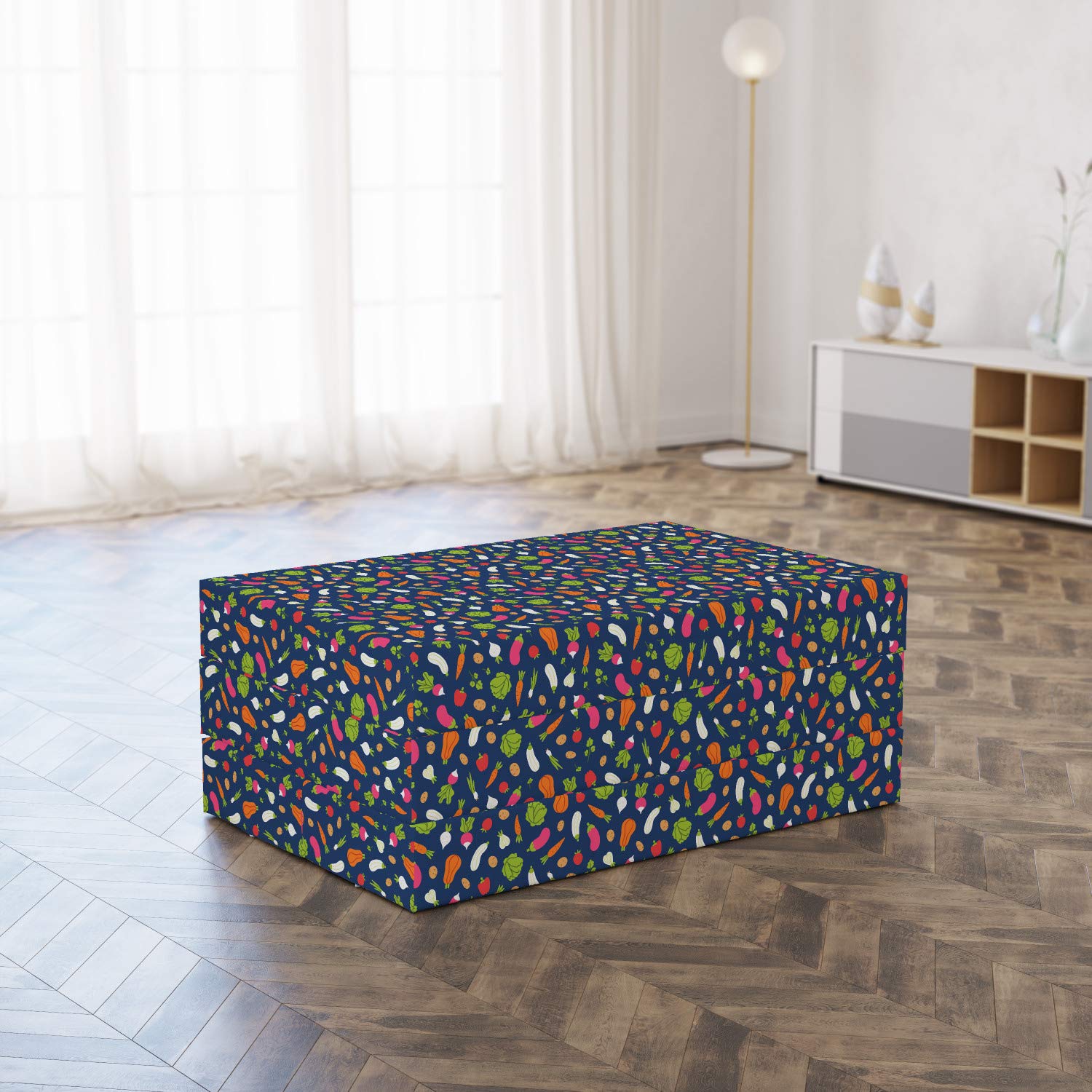Ambesonne Vegetable Print Foldable Mattress - Carrot, Zucchini, Garlic Design - 74.8