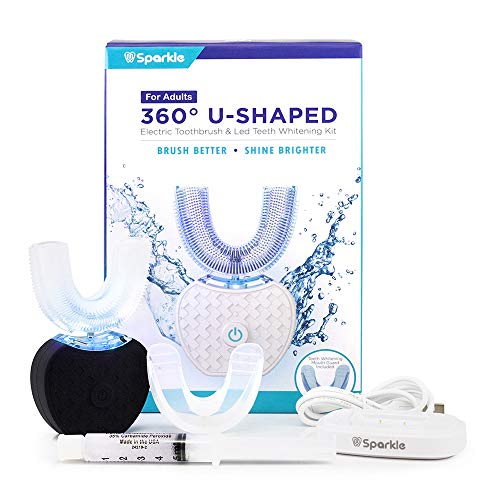 Sunshine Health Products U-Shaped Electric Toothbrush with LED Whitening - 35% Carbamide Peroxide Teeth Whitening Kit for Home Dental Care | Perfect for Travel & Daily Oral Hygiene