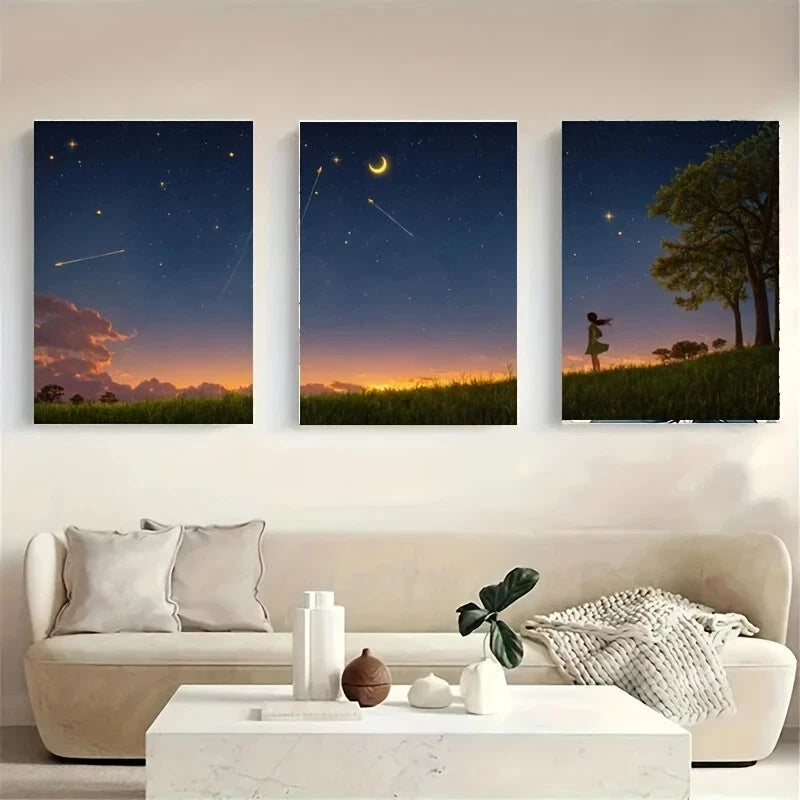3-Piece Metal Wall Art - Girl and White Wolf Silhouette - Ready to Hang Home Decor for Living Room, Bedroom, Office (16x24 Inches)