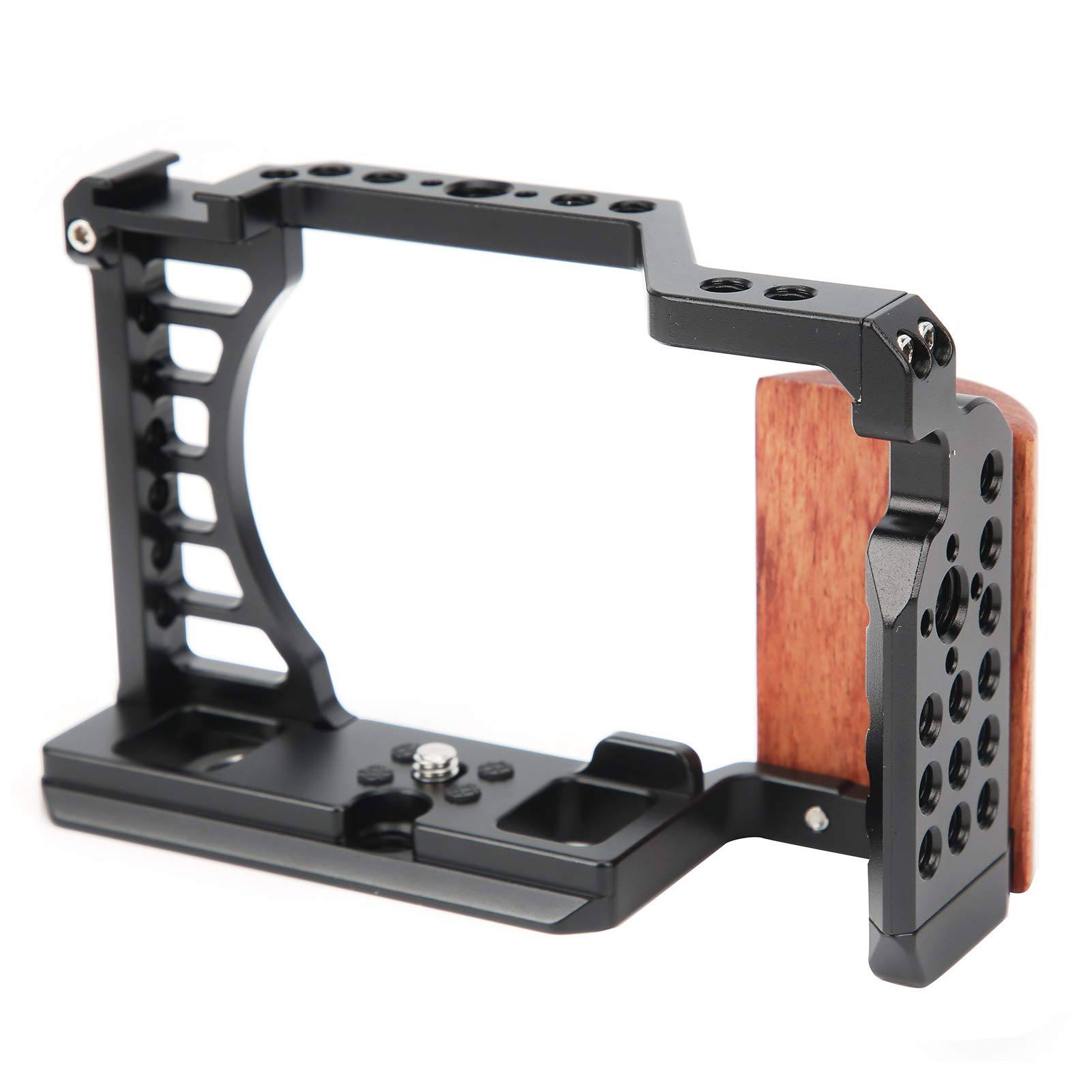 Professional Vlog Camera Cage for Sony A7C - Video Stabilizer Shooting Cage Kit with Ergonomic Wooden Handle Grip, 1/4in & 3/8in Screw Holes, Cold Shoe Mount - Perfect for YouTube Vlogging, Travel Filming & Content Creation