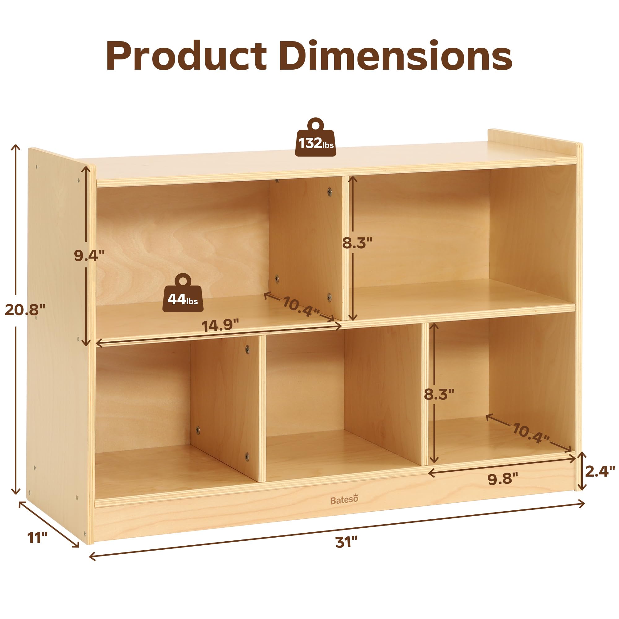 Montessori Wooden Toy Storage Organizer - 2-Shelf Kids Bookshelf with 5 Sections, Natural Wood Bookcase & Toy Shelf for Classroom, Nursery, Playroom & Kids Bedroom - Perfect for Organizing Books, Toys & Learning Materials