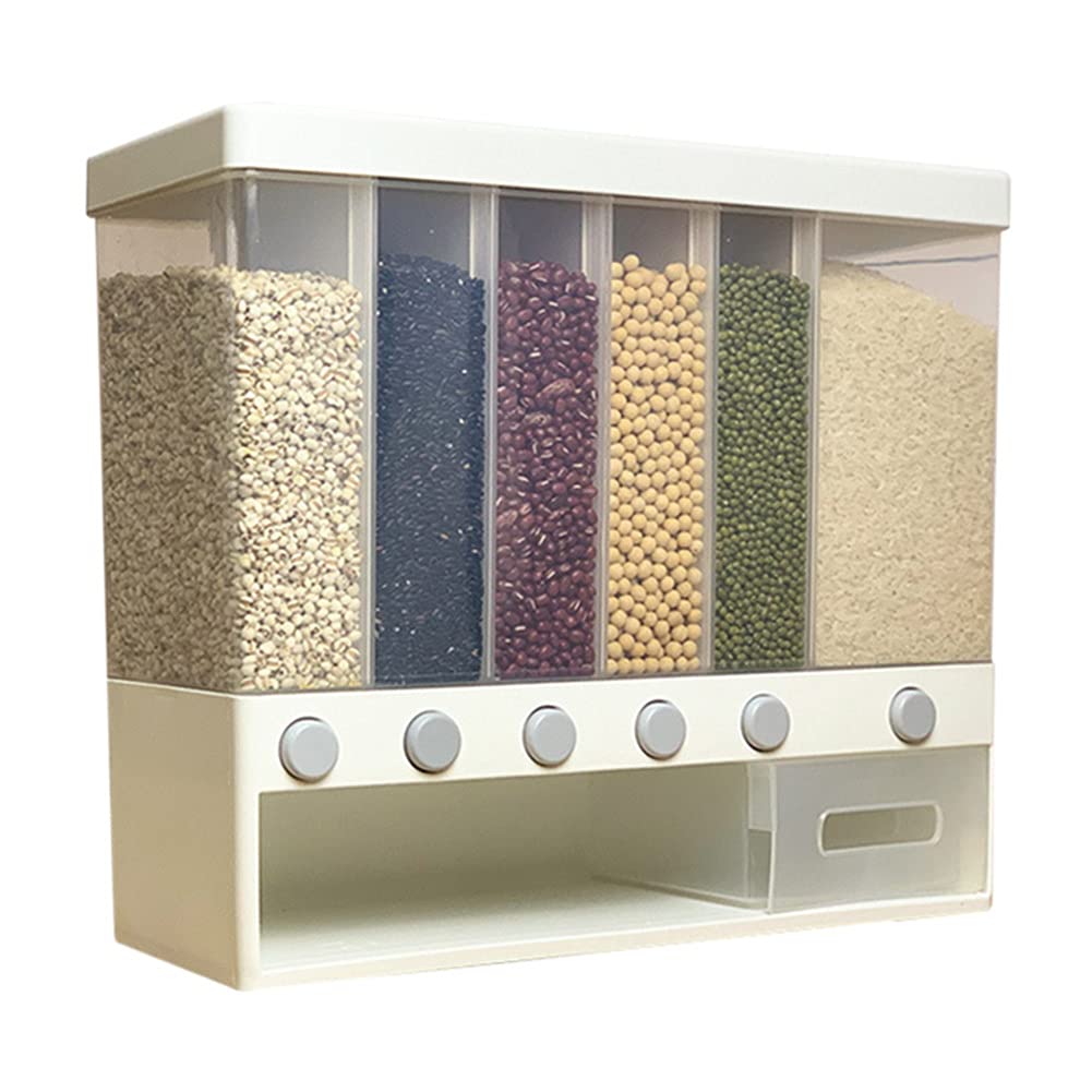 Automatic Dry Food Dispenser - Wall Mounted Rice Storage Container with Multi Compartments & Sealed Lid - Perfect for Kitchen Pantry Organization & Bulk Food Storage