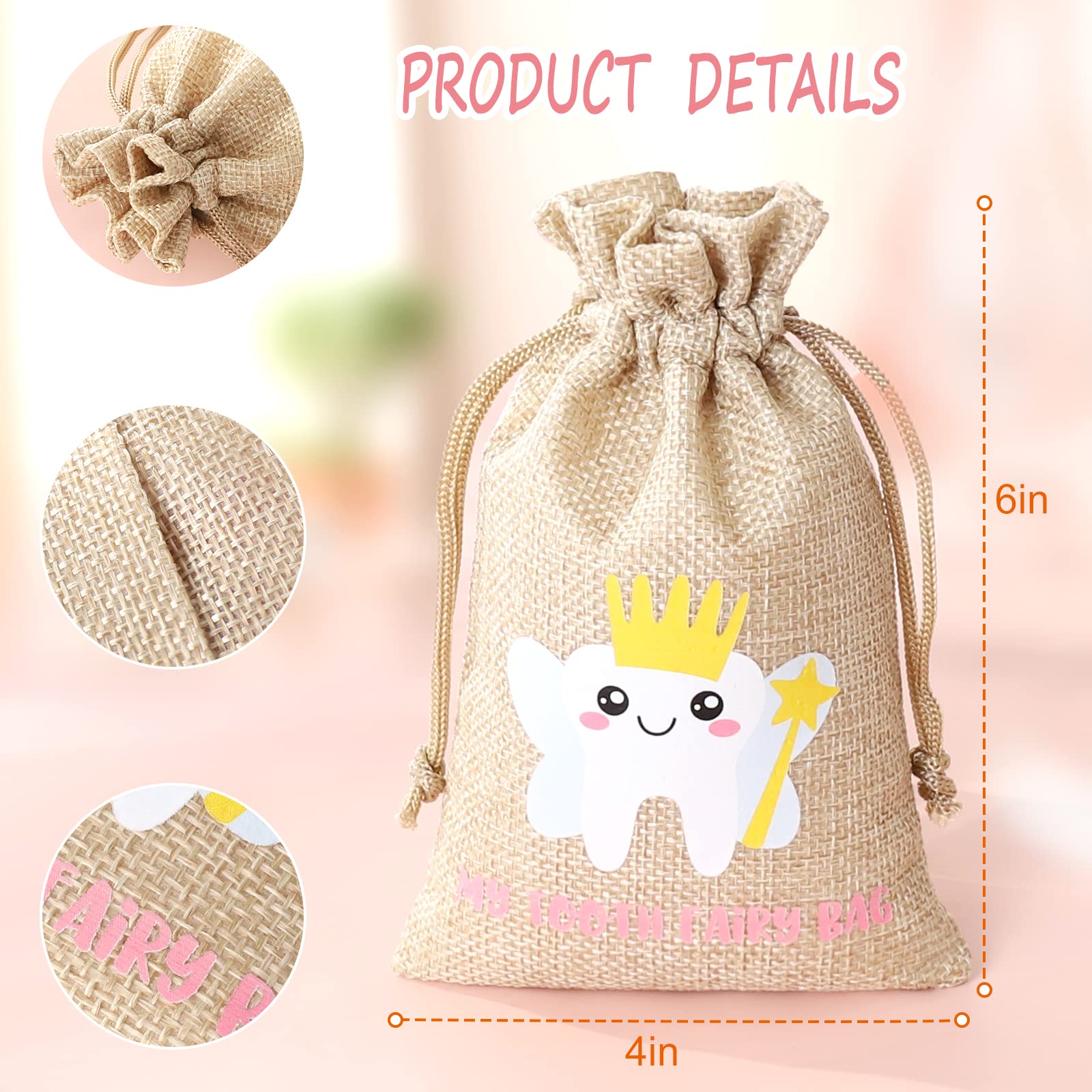Hopttreely 3PCS Pink Tooth Fairy Bags for Girls - Keepsake Pouch & Milk Teeth Storage Box with Drawstring Closure | Perfect for First Lost Tooth Celebration & Childhood Memory Preservation
