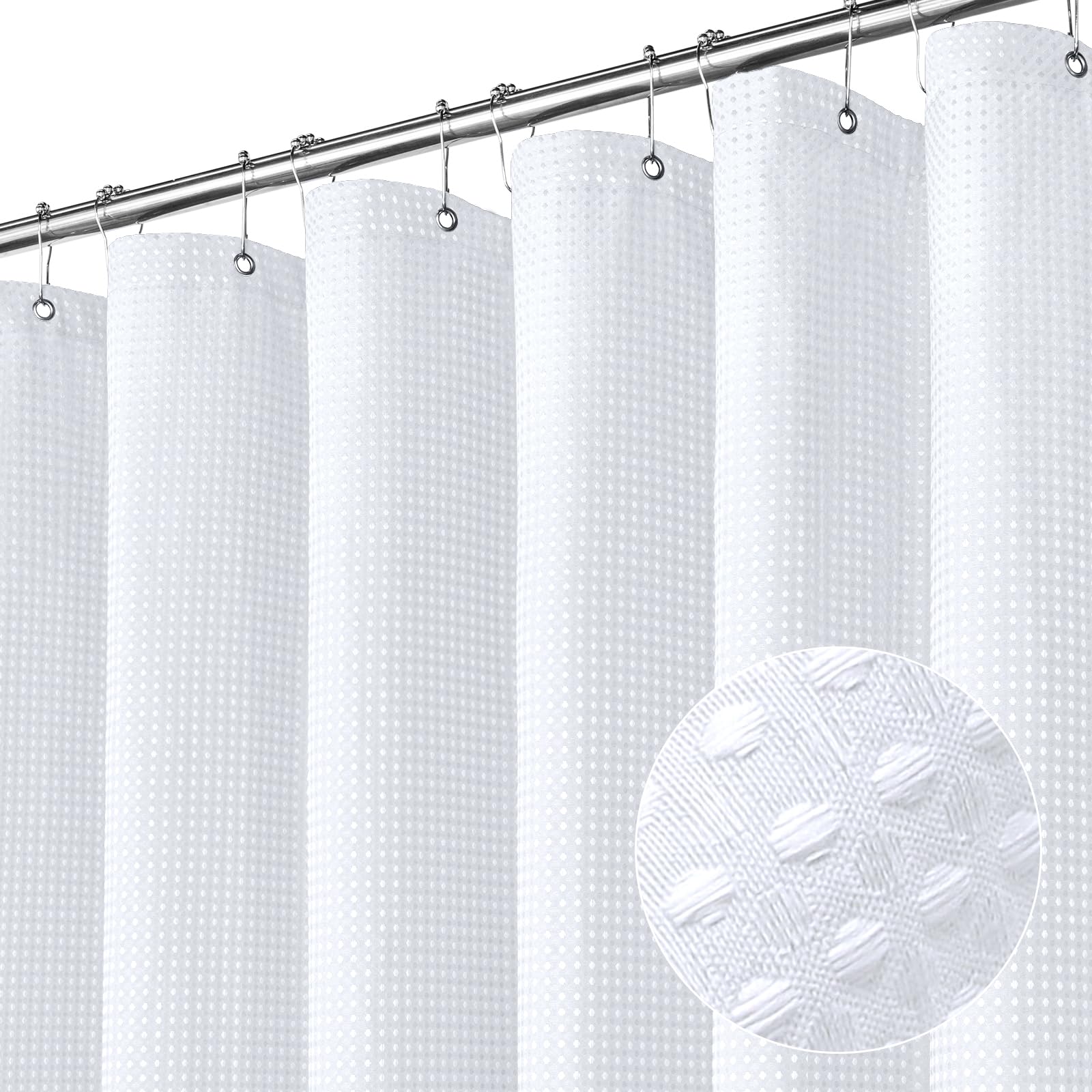 MitoVilla White Waffle Weave Small Stall Shower Curtain 36x72 Inches - Farmhouse Half Size Bathroom Curtain with Weighted Hem - Narrow Fabric Shower Curtain for Bathroom Decor - Perfect for Small Bathrooms, RVs & Tiny Homes