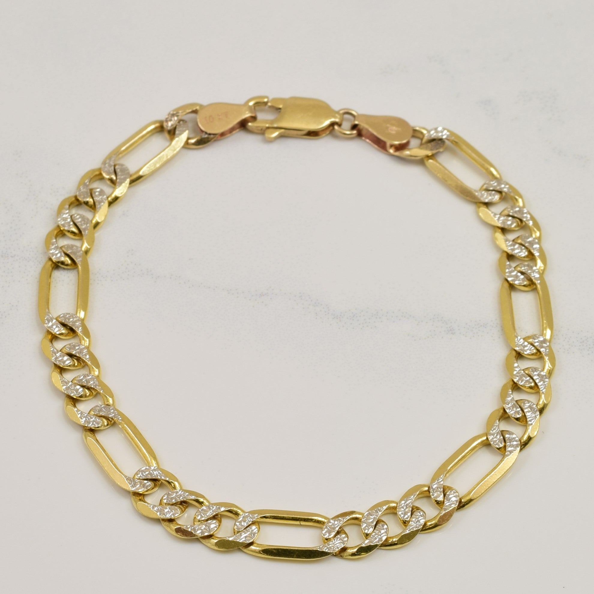 10K Yellow Gold Figaro Link Bracelet for Women - 6.75 Inch Adjustable Chain - Elegant Jewelry Gift for Birthday, Anniversary & Special Occasions