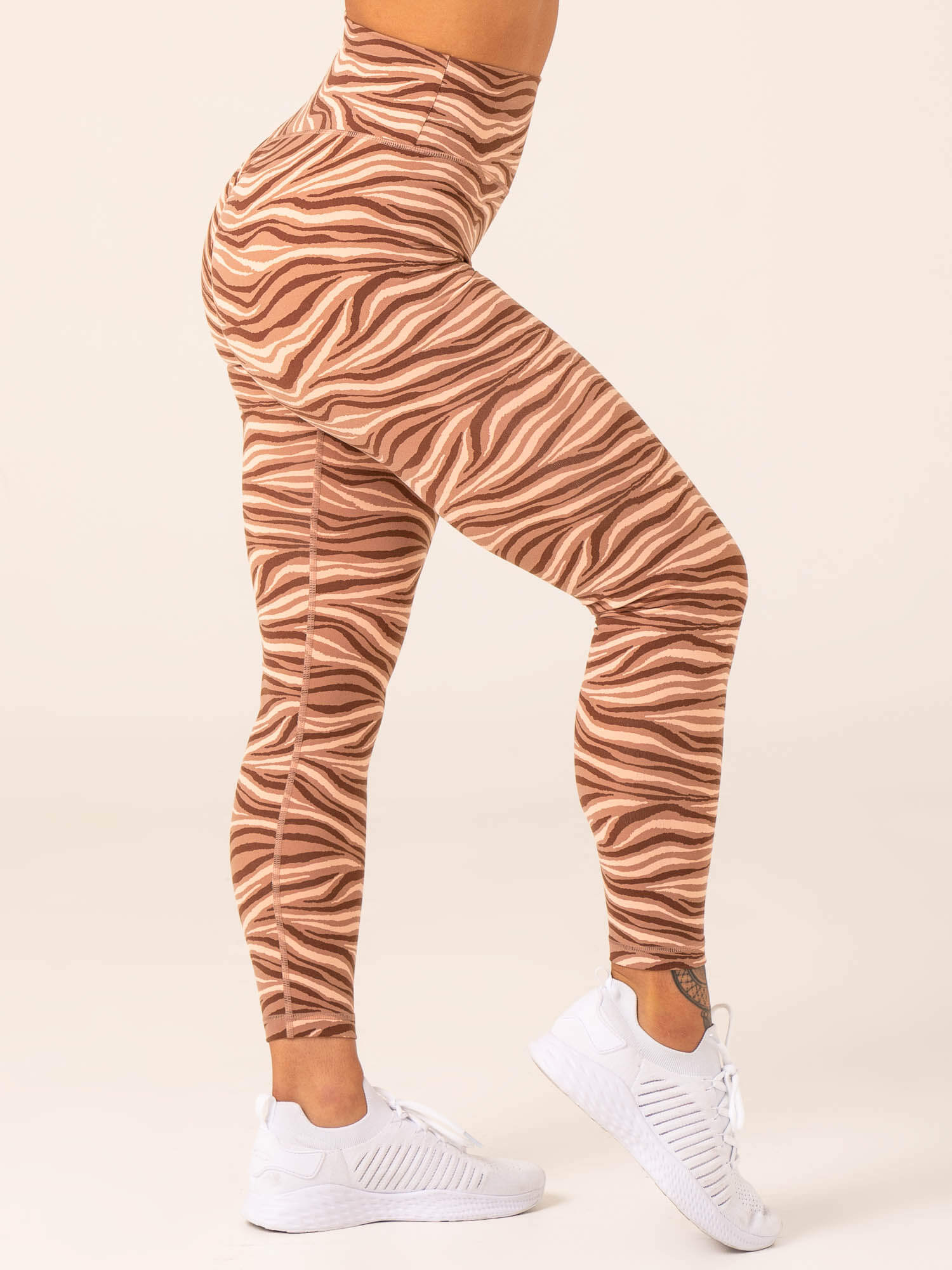 Unstoppable High Waisted Scrunch Leggings - Mocha Zebra Print Yoga Pants for Women | Workout, Running & Lounge Wear